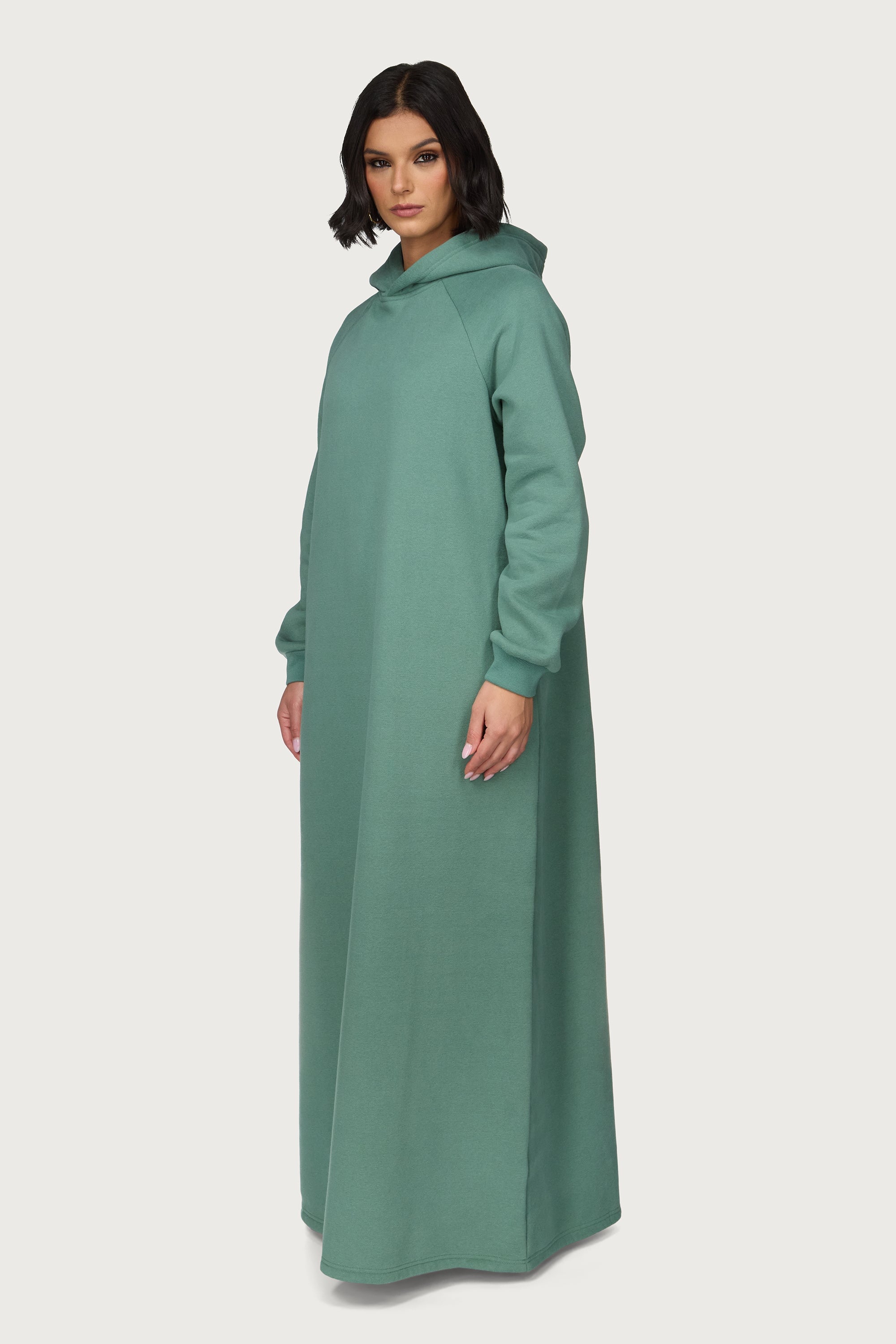Cotton Hoodie Maxi Dress - Retro Green Abayas Veiled