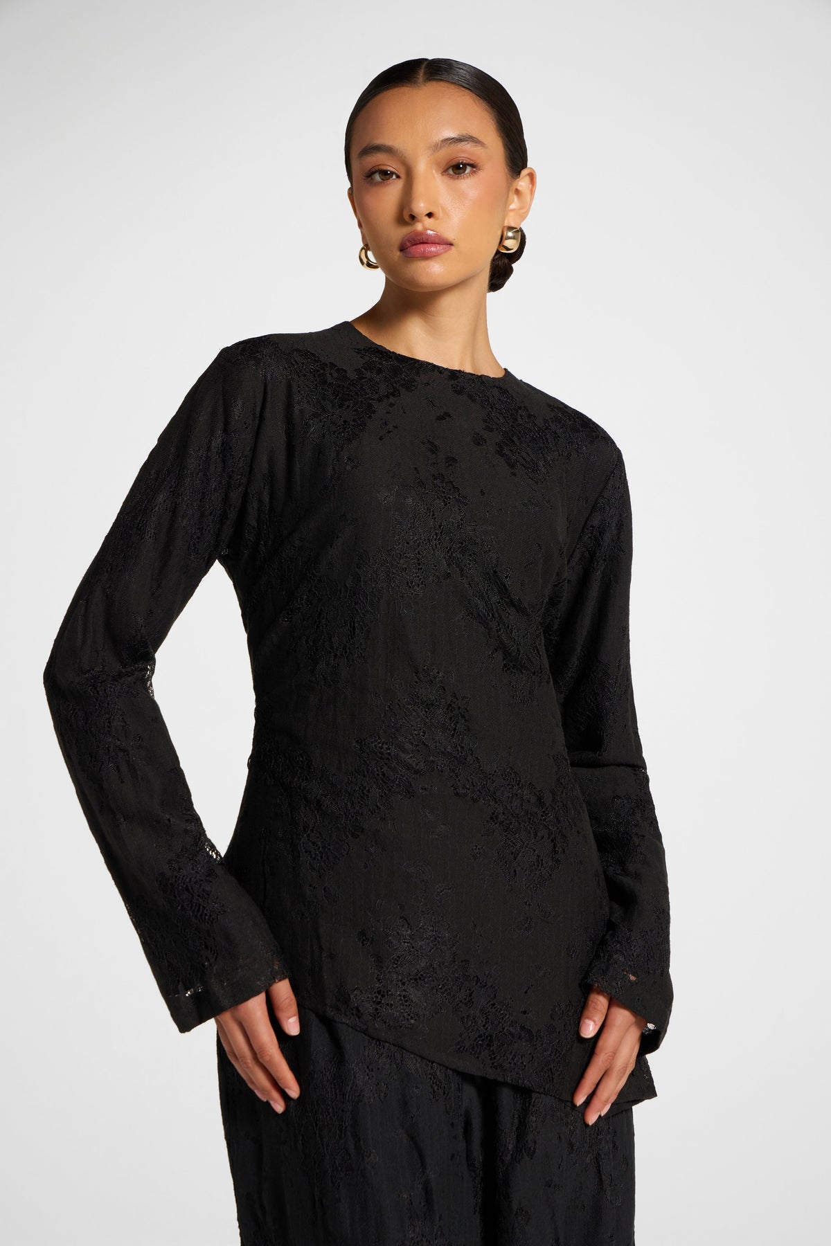 Cotton Lace Asymmetric Top - Black Top Veiled