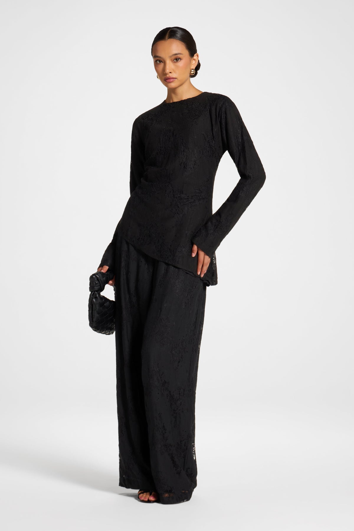 Cotton Lace Asymmetric Top - Black Top Veiled