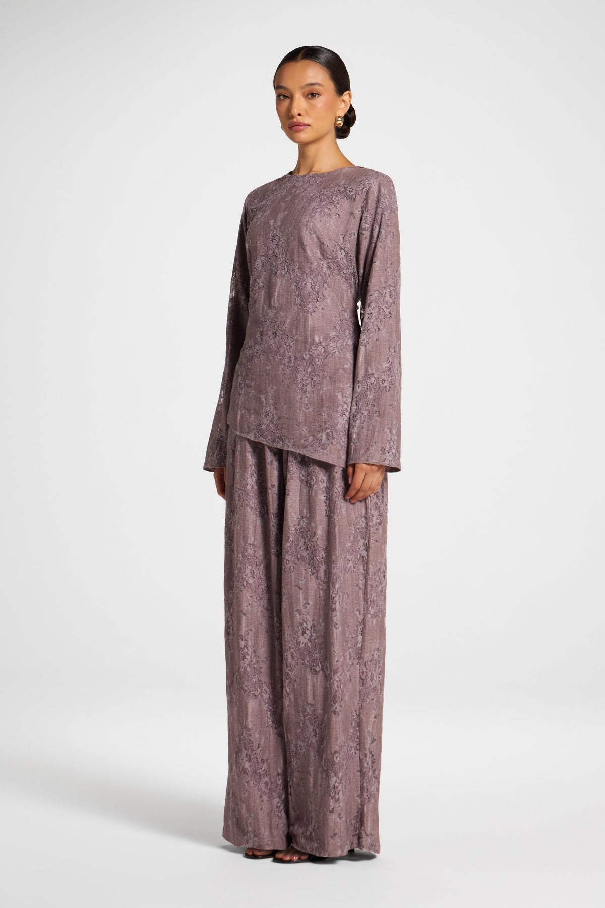 Cotton Lace Asymmetric Top - Black Plum Top Veiled
