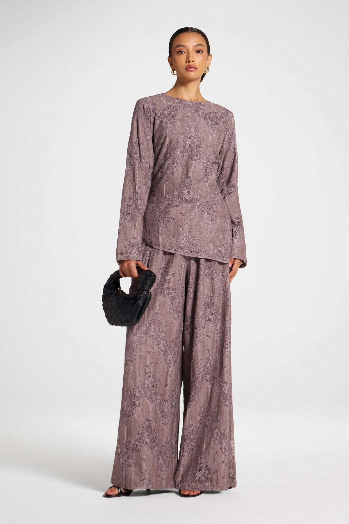 Cotton Lace Asymmetric Top - Black Plum Top Veiled