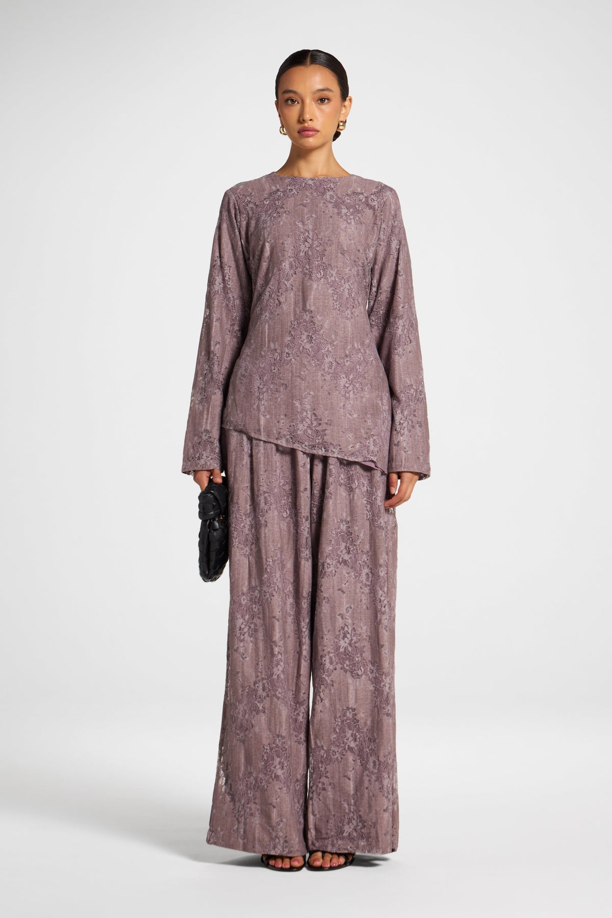 Cotton Lace Asymmetric Top - Black Plum Top Veiled