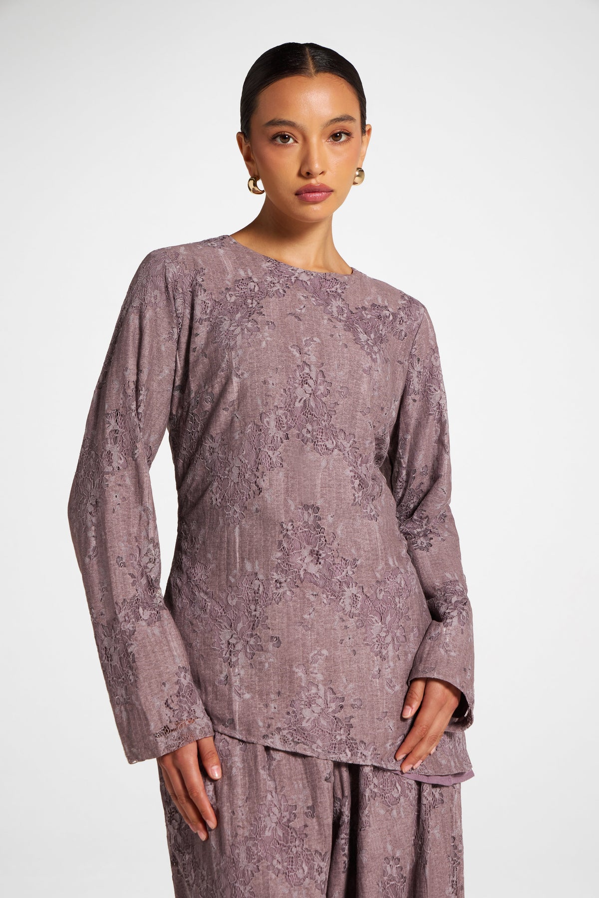 Cotton Lace Asymmetric Top - Black Plum Top Veiled