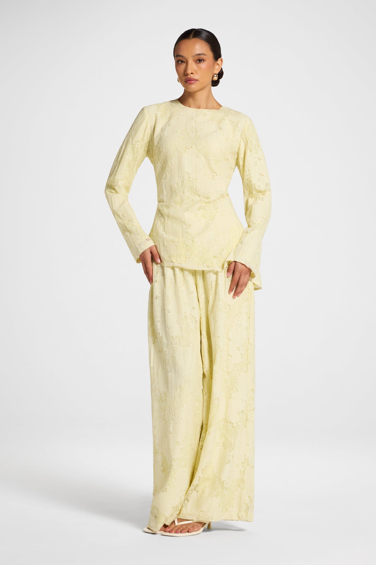 Cotton Lace Asymmetric Top - Butter Yellow Top Veiled