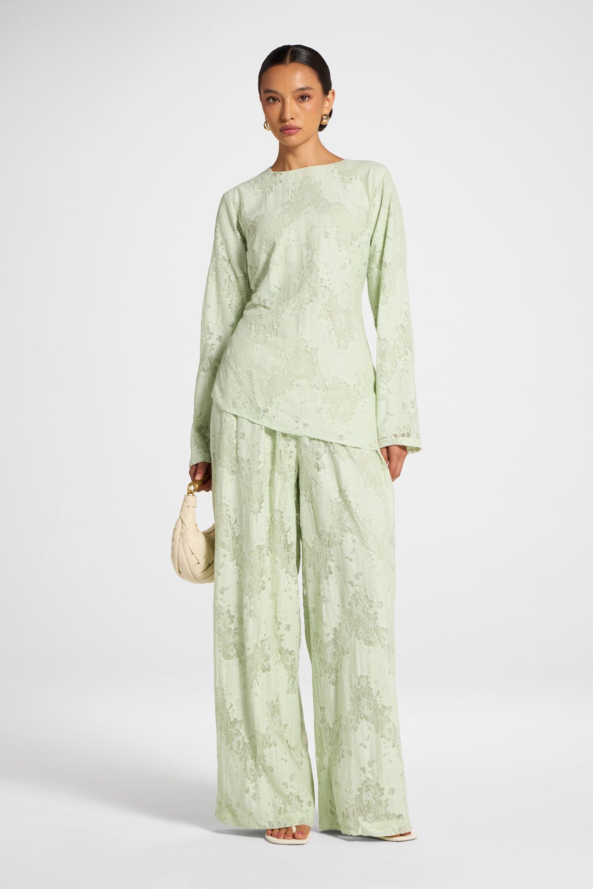 Cotton Lace Asymmetric Top - Pistachio Top Veiled