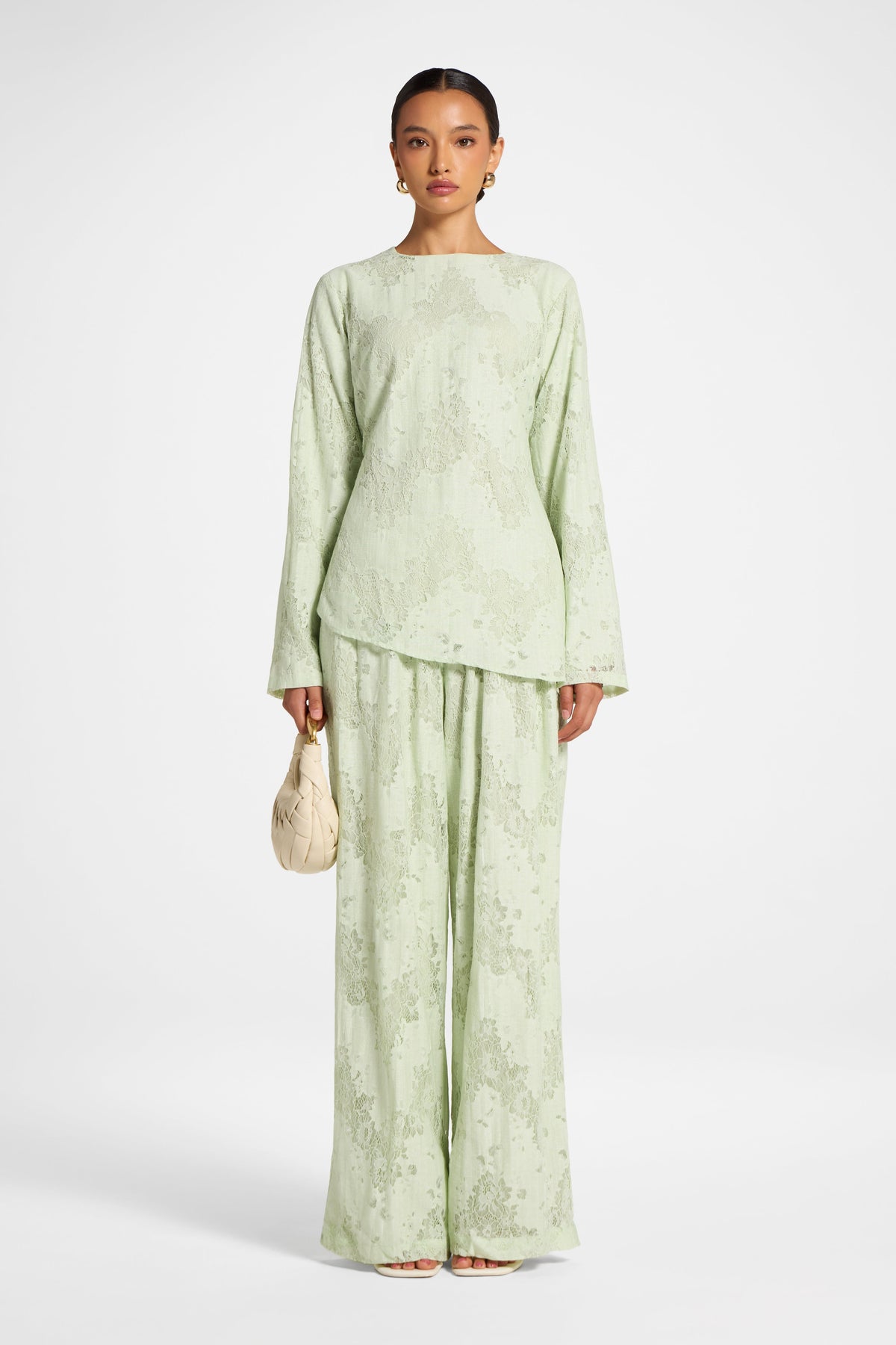 Cotton Lace Asymmetric Top - Pistachio Top Veiled