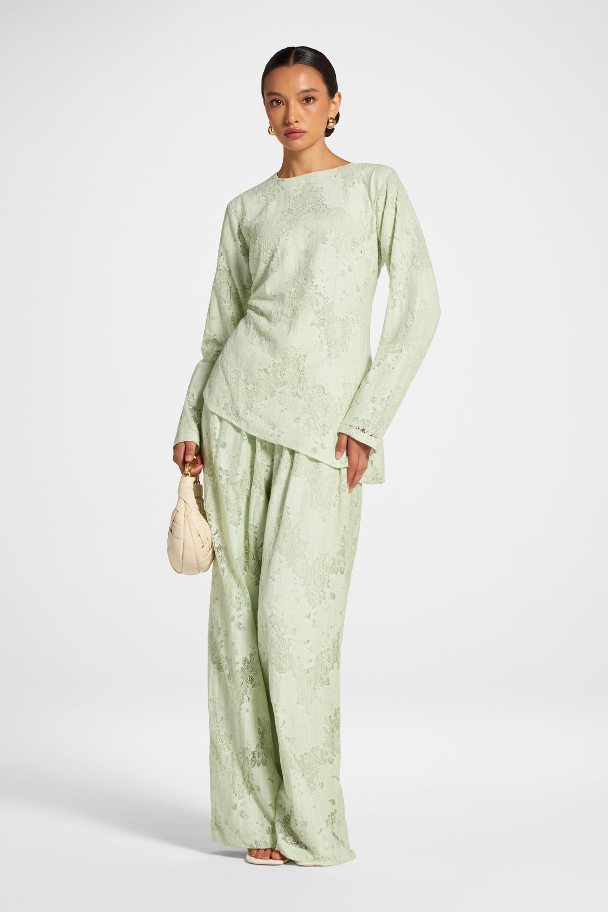 Cotton Lace Asymmetric Top - Pistachio Top Veiled
