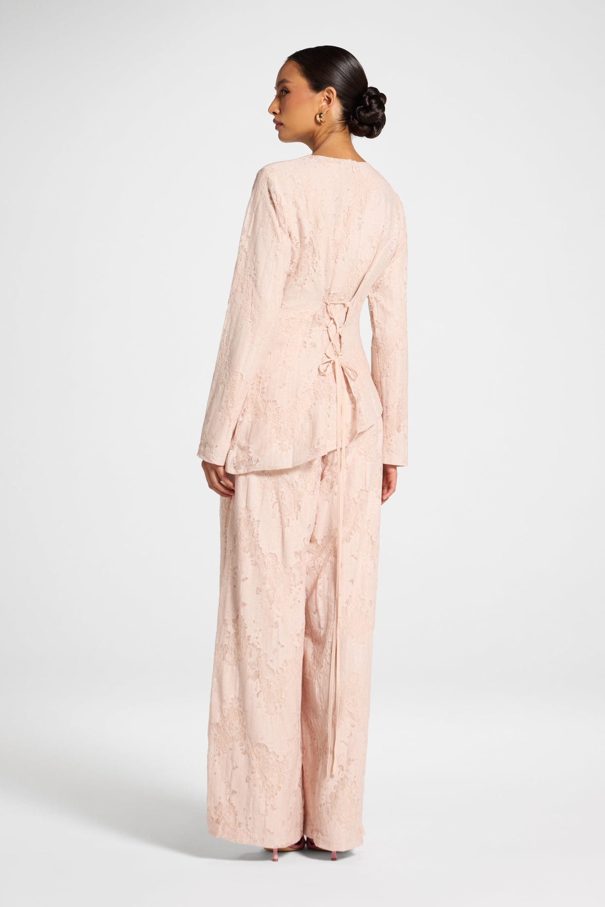 Cotton Lace Asymmetric Top - Soft Pink Top Veiled