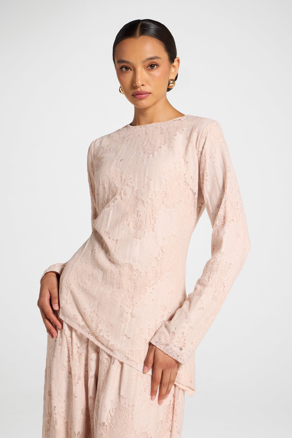 Cotton Lace Asymmetric Top - Soft Pink Top Veiled