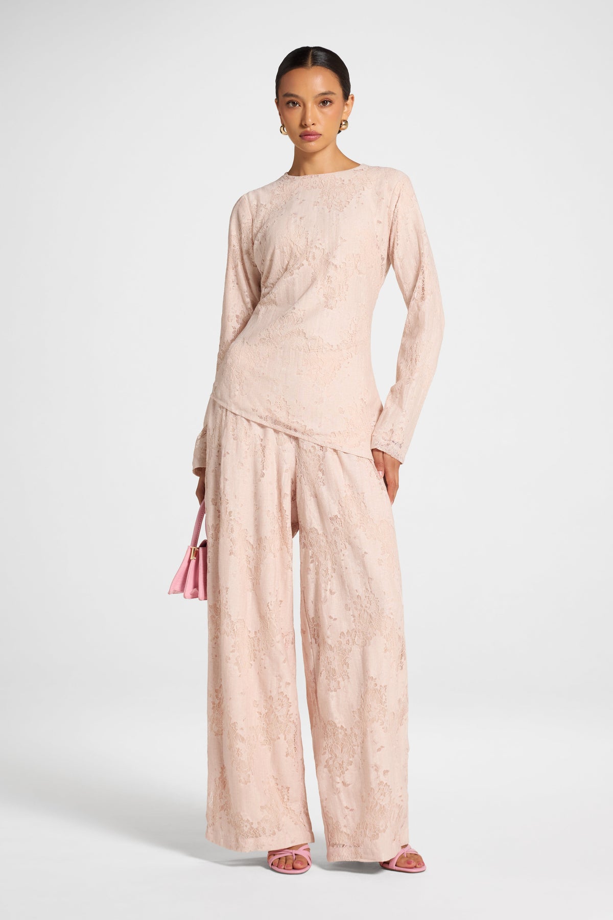 Cotton Lace Asymmetric Top - Soft Pink Top Veiled