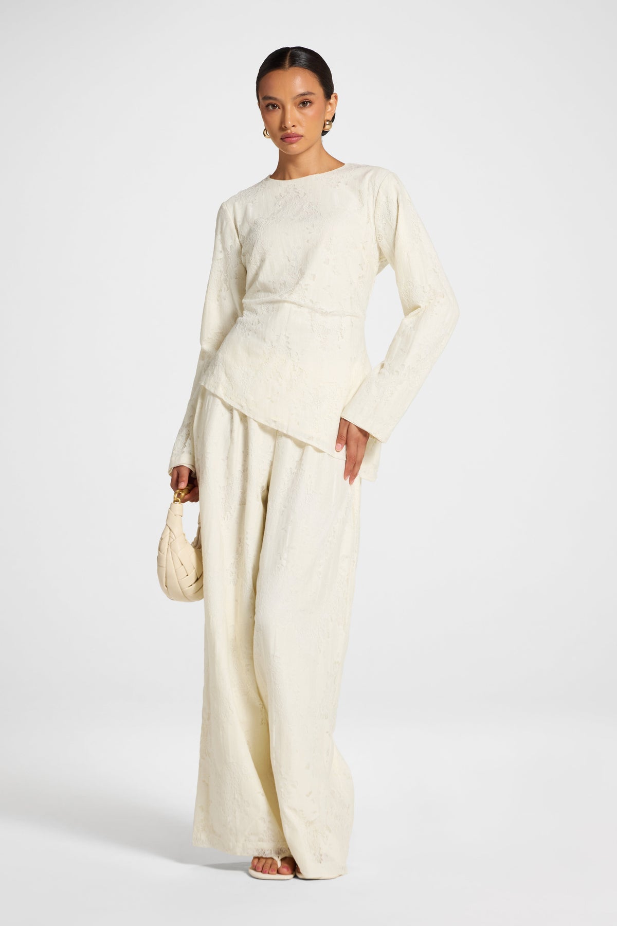 Cotton Lace Asymmetric Top - Vintage White Top Veiled