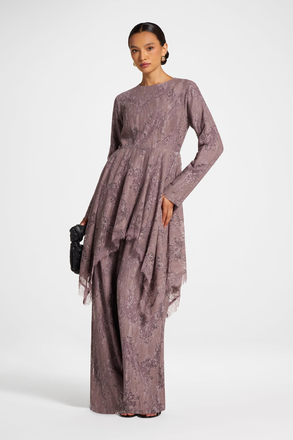 Cotton Lace Handkerchief Hem Top - Black Plum Top Veiled