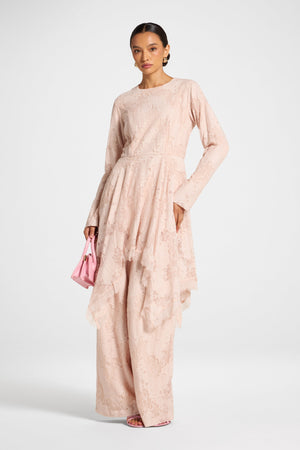 Cotton Lace Handkerchief Hem Top - Soft Pink