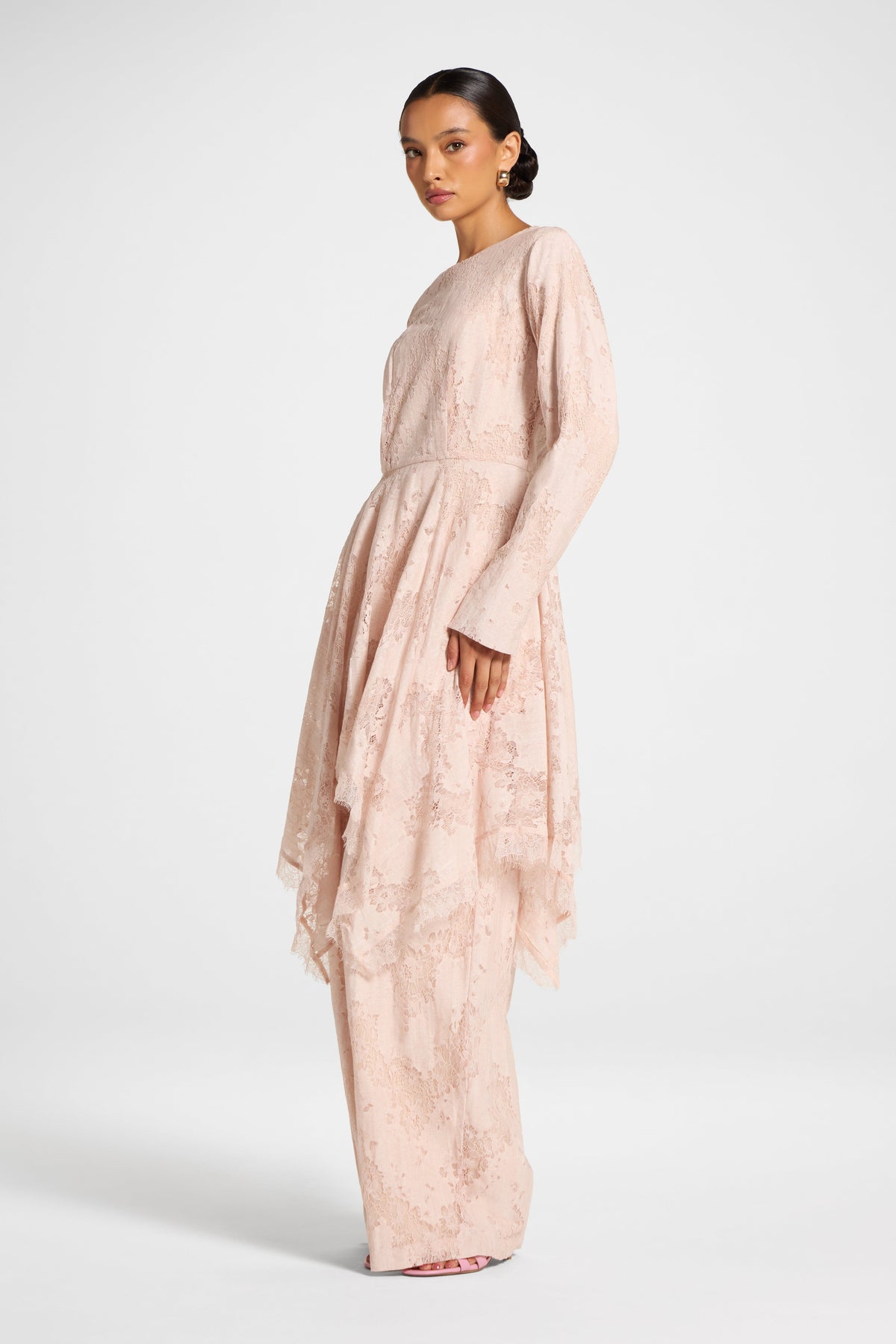 Cotton Lace Handkerchief Hem Top - Soft Pink Top Veiled