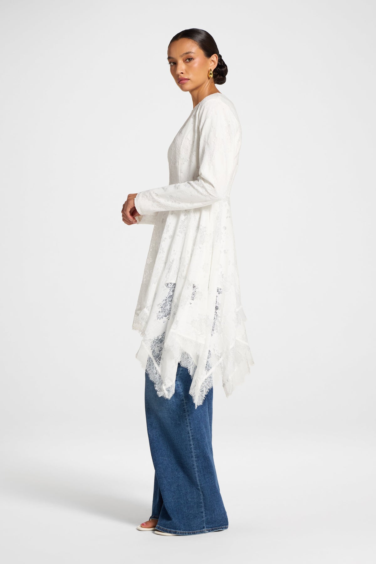 Cotton Lace Handkerchief Hem Top - White Top Veiled