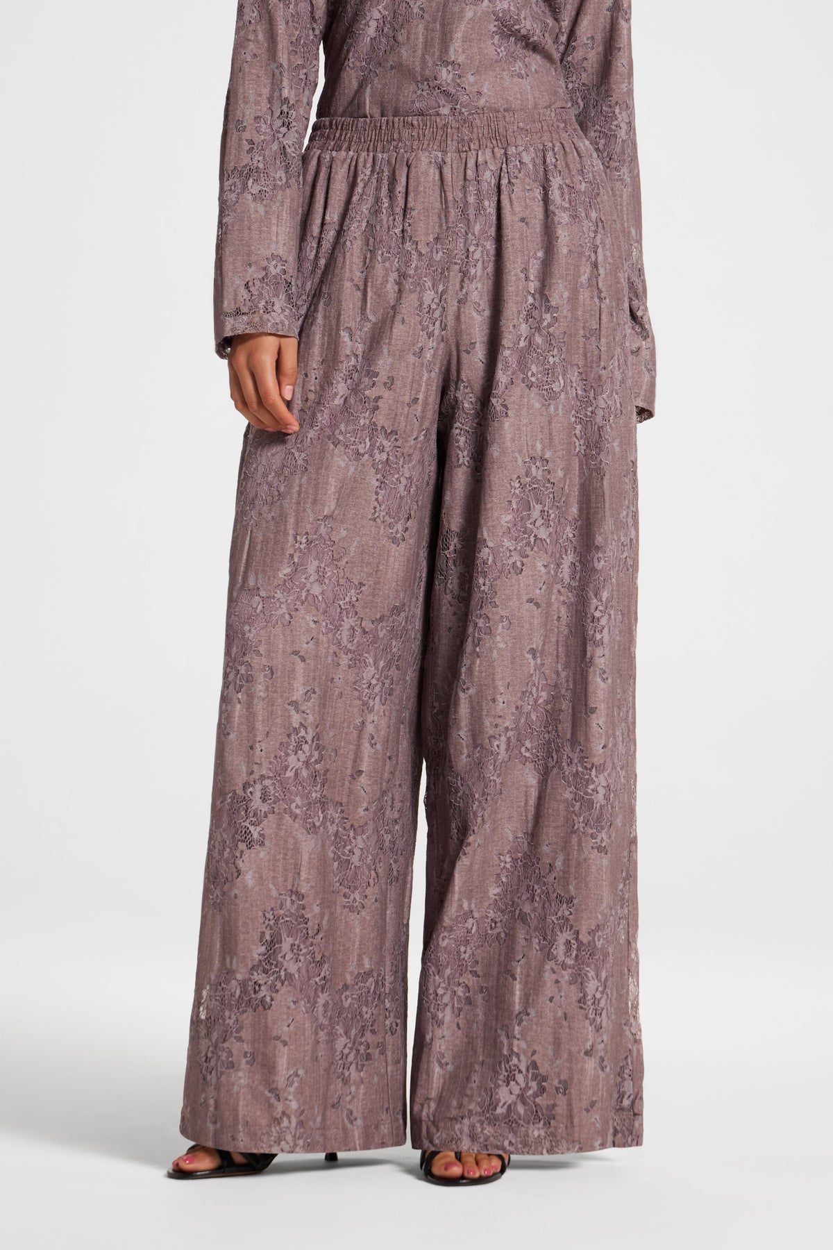 Cotton Lace Wide Leg Pant - Black Plum Pants Veiled
