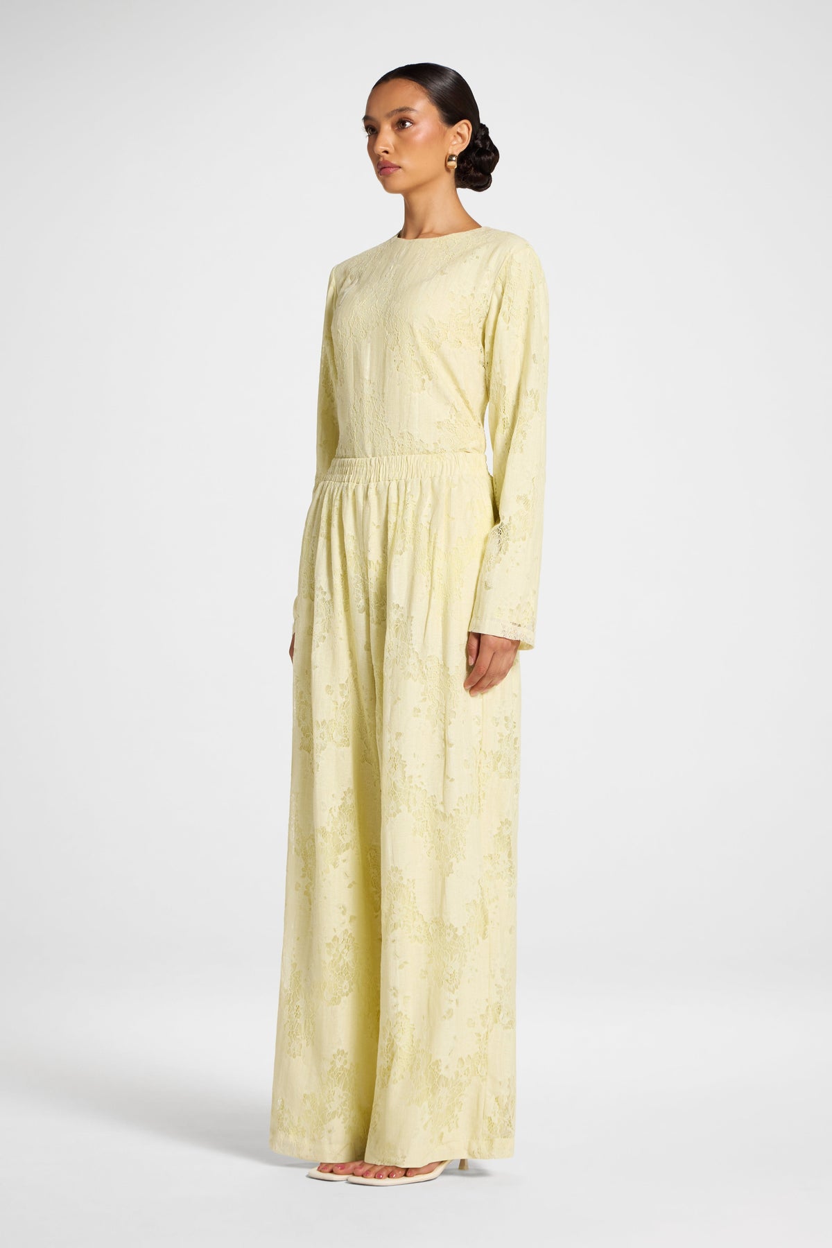 Cotton Lace Wide Leg Pant - Butter Yellow Pants Veiled