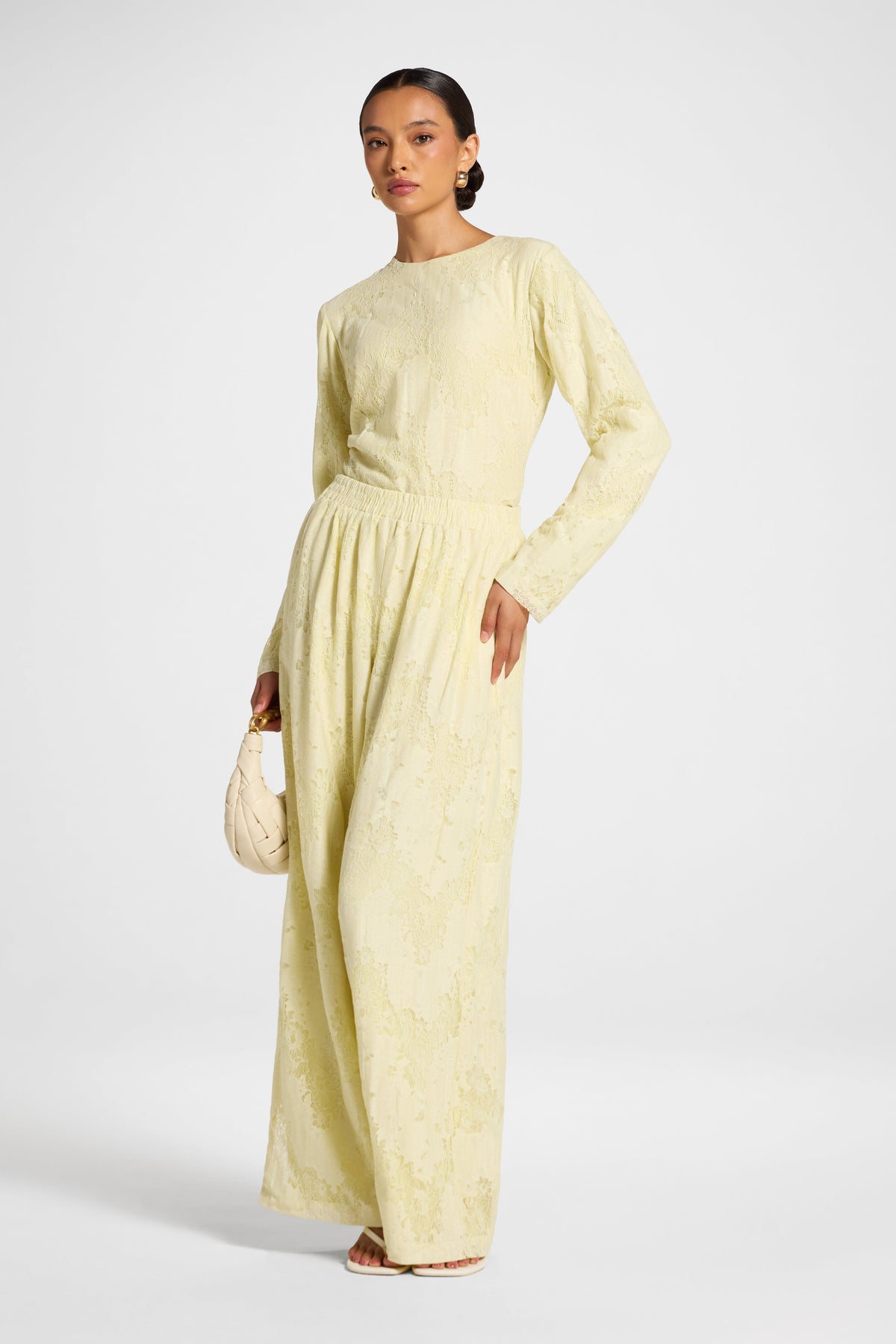 Cotton Lace Wide Leg Pant - Butter Yellow Pants Veiled