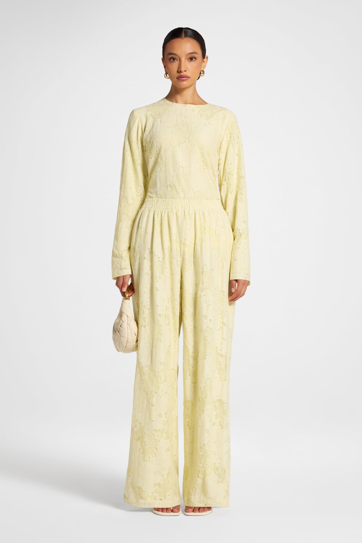 Cotton Lace Wide Leg Pant - Butter Yellow Pants Veiled