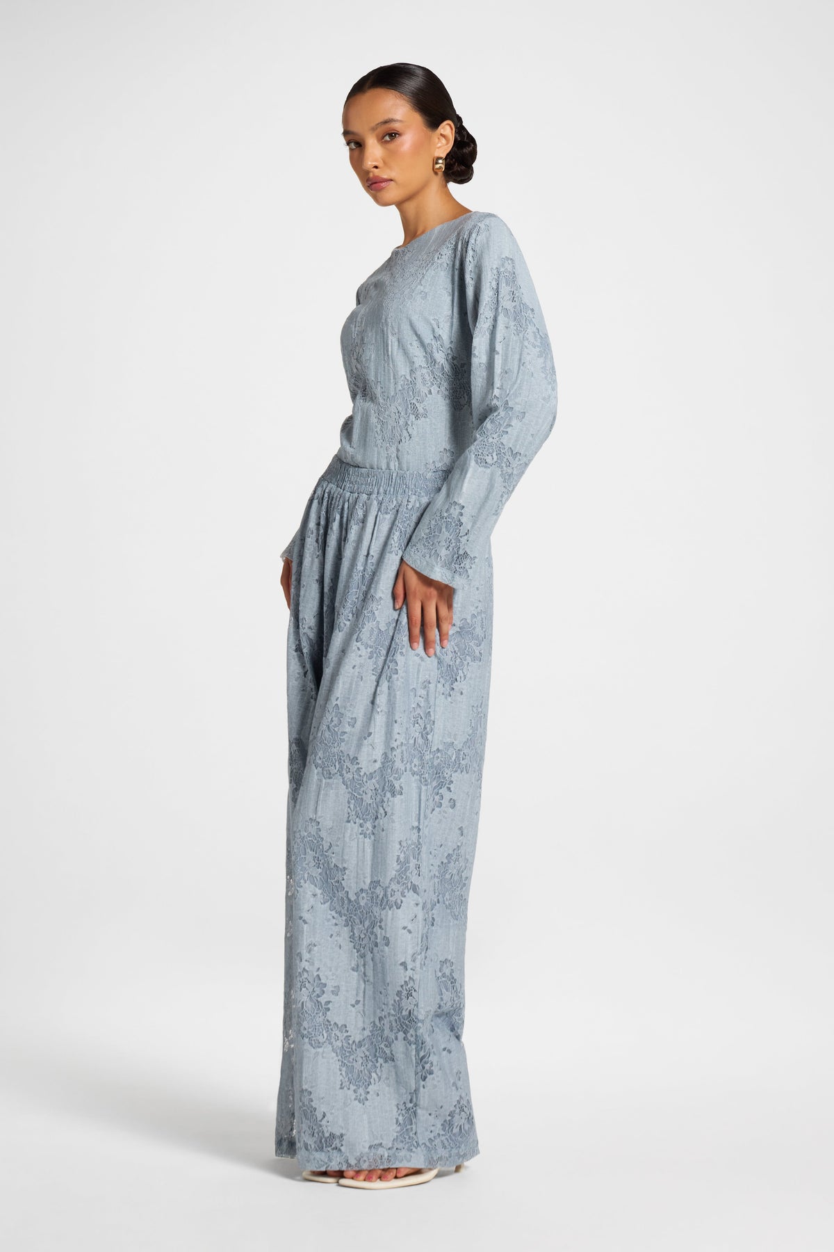 Cotton Lace Wide Leg Pant - Denim Pants Veiled