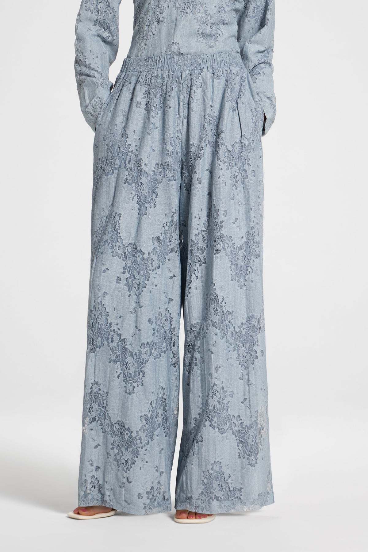 Cotton Lace Wide Leg Pant - Denim Pants Veiled