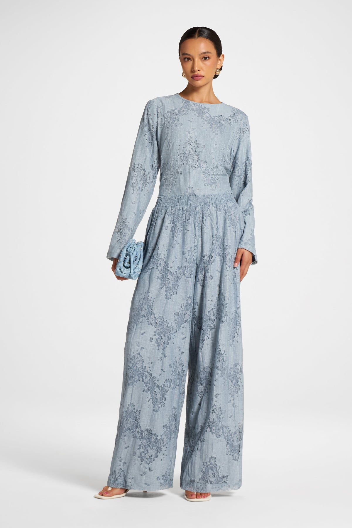 Cotton Lace Wide Leg Pant - Denim Pants Veiled