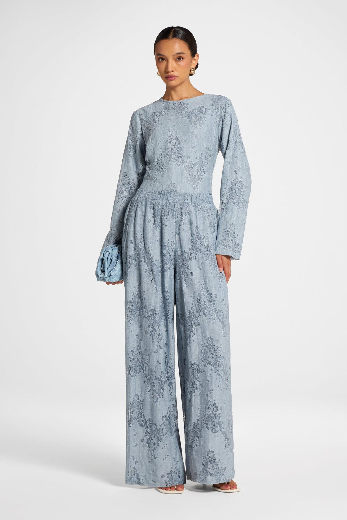 Cotton Lace Wide Leg Pant - Denim Pants Veiled