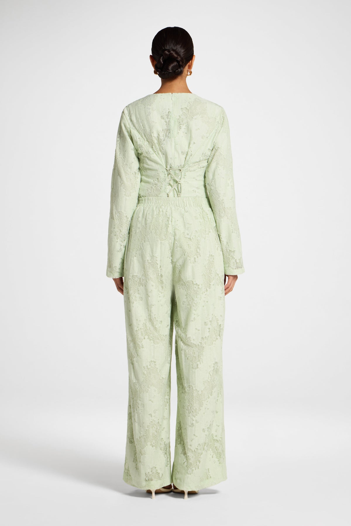 Cotton Lace Wide Leg Pant - Pistachio Pants Veiled