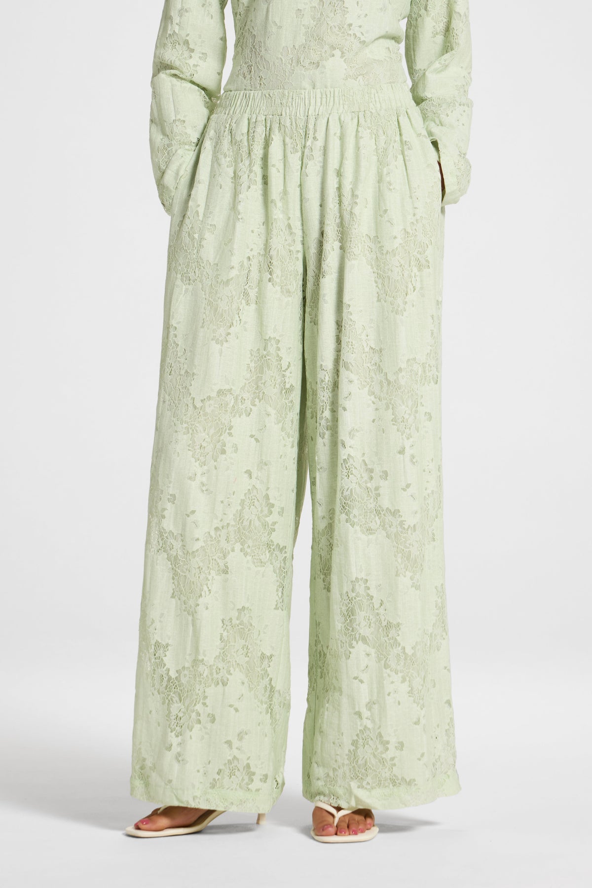 Cotton Lace Wide Leg Pant - Pistachio Pants Veiled