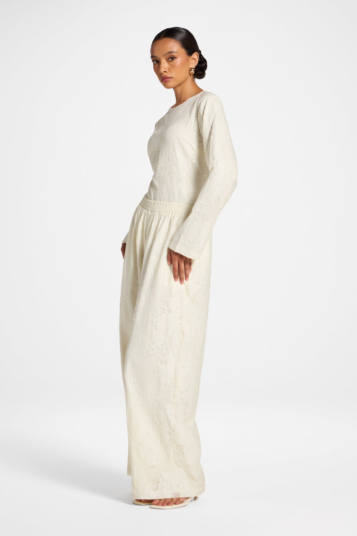 Cotton Lace Wide Leg Pant - Vintage White Pants Veiled