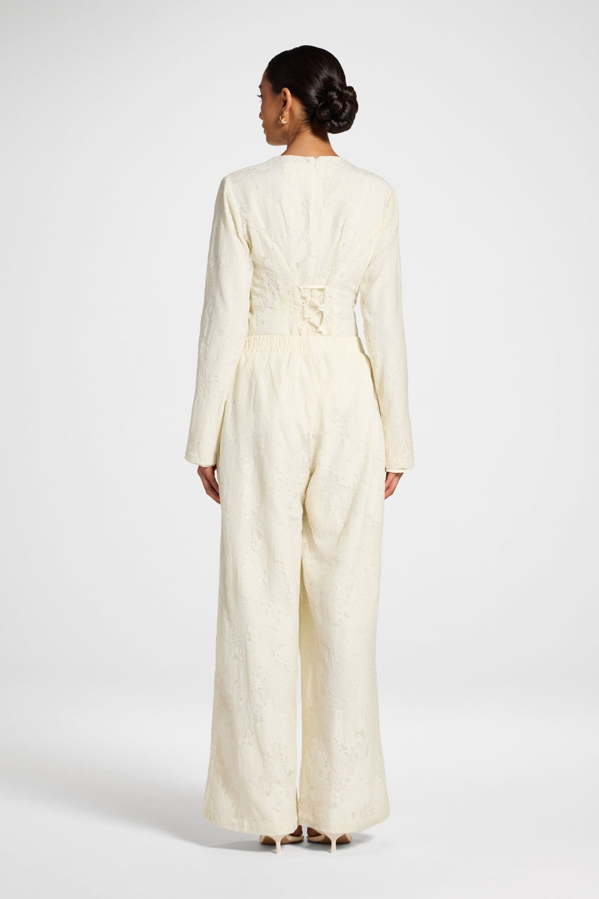 Cotton Lace Wide Leg Pant - Vintage White Pants Veiled