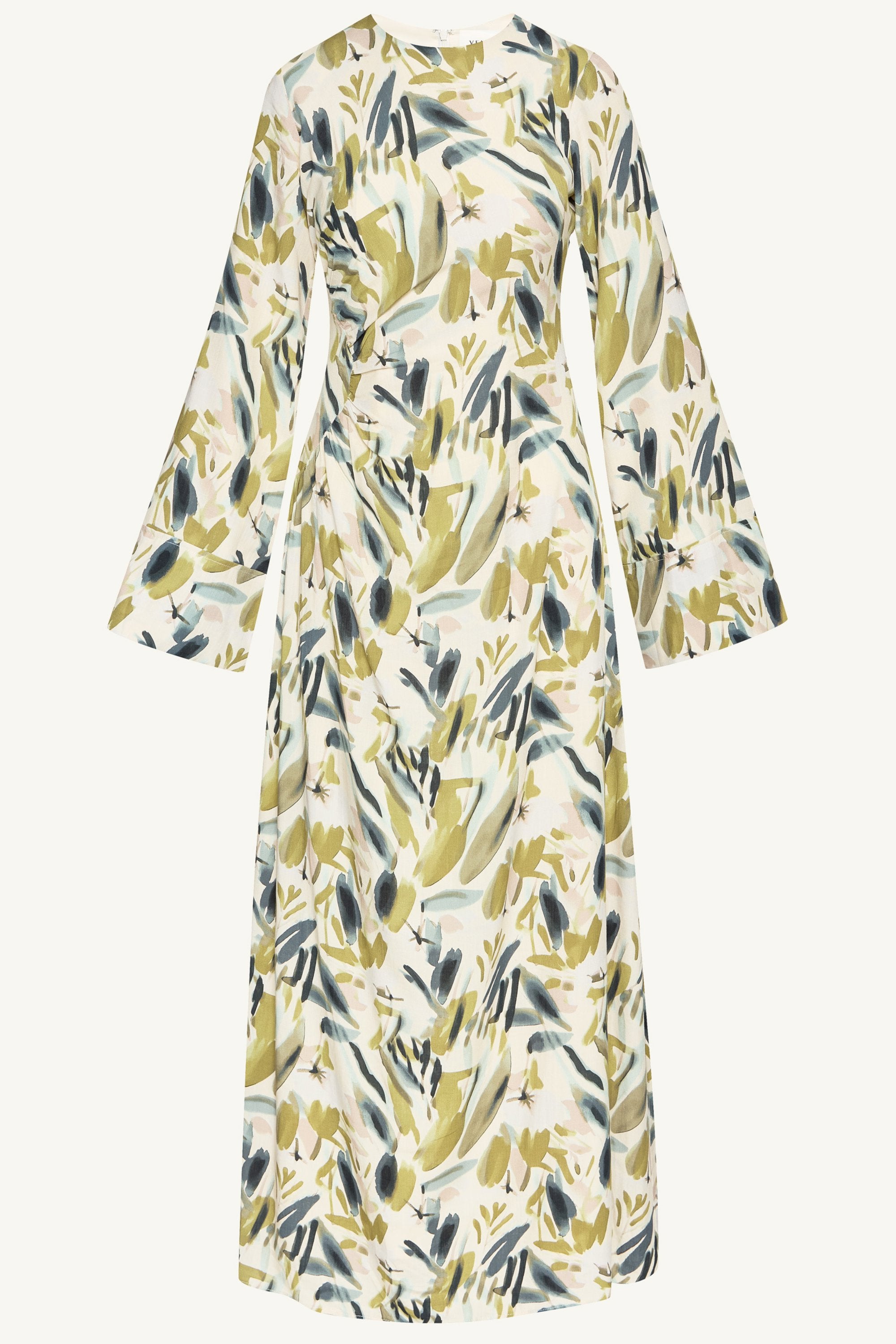 Cotton Linen Asymmetric Maxi Dress - Sage Watercolor Dresses Veiled