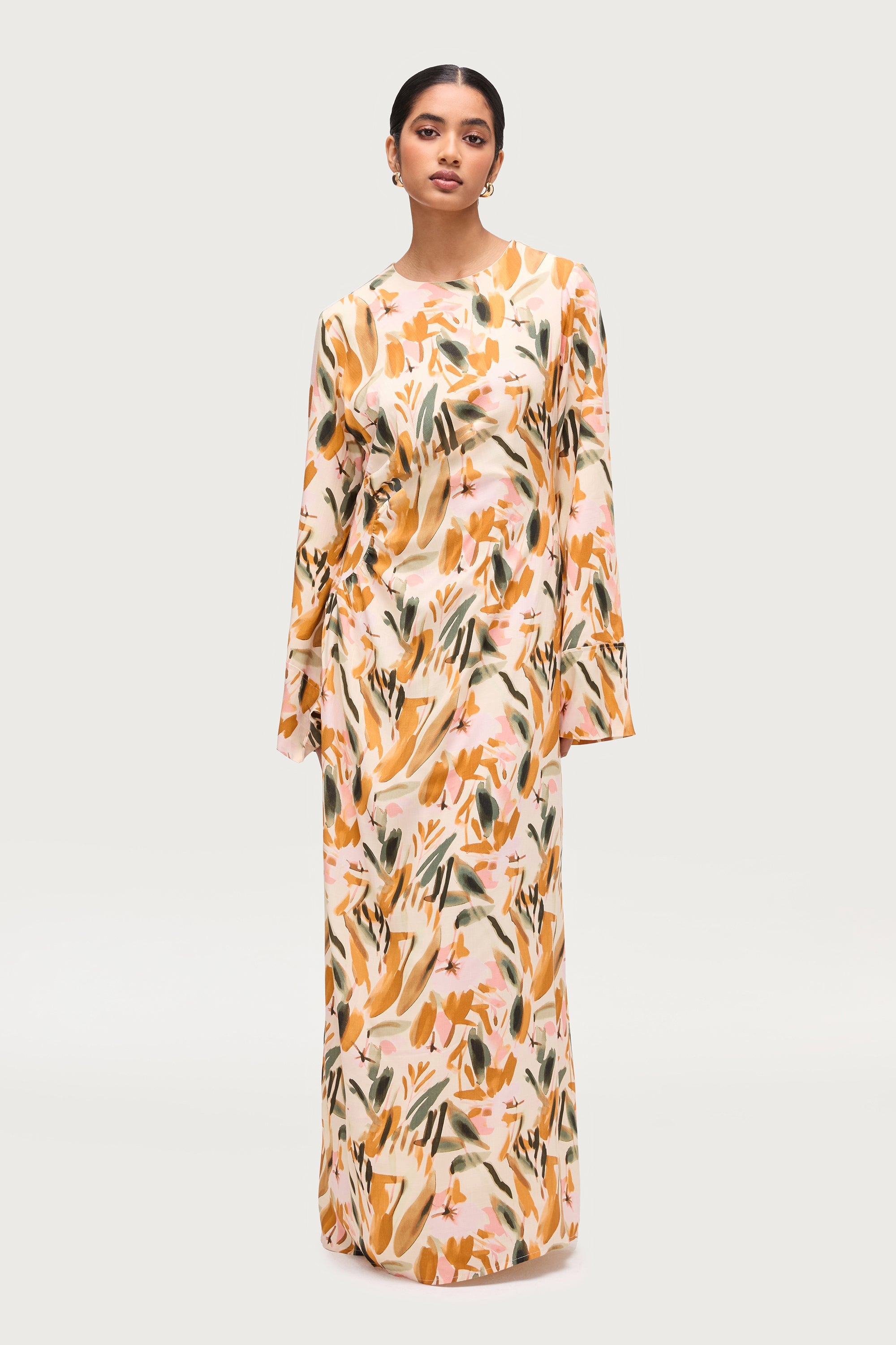 Cotton Linen Asymmetric Maxi Dress - Sunset Watercolor Dresses Veiled