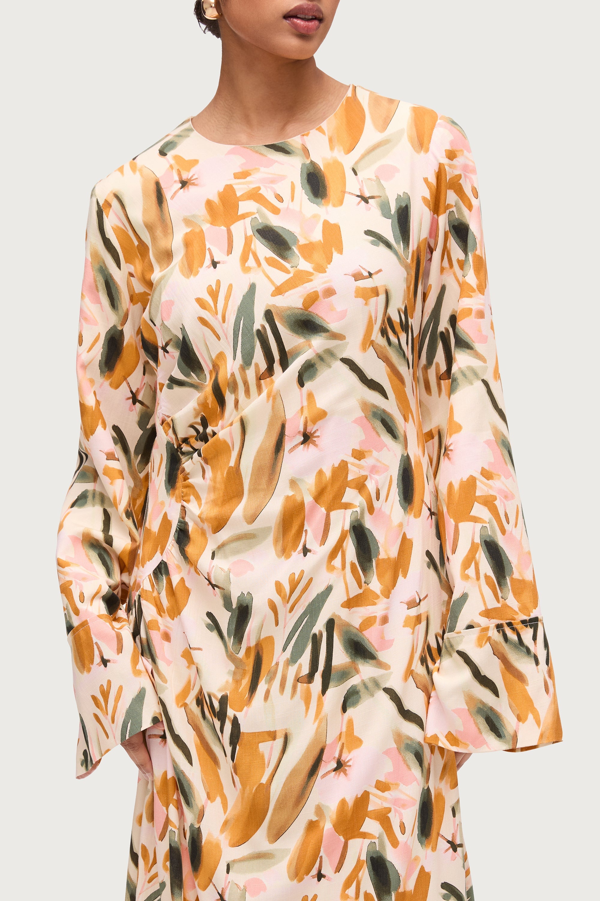 Cotton Linen Asymmetric Maxi Dress - Sunset Watercolor Dresses Veiled