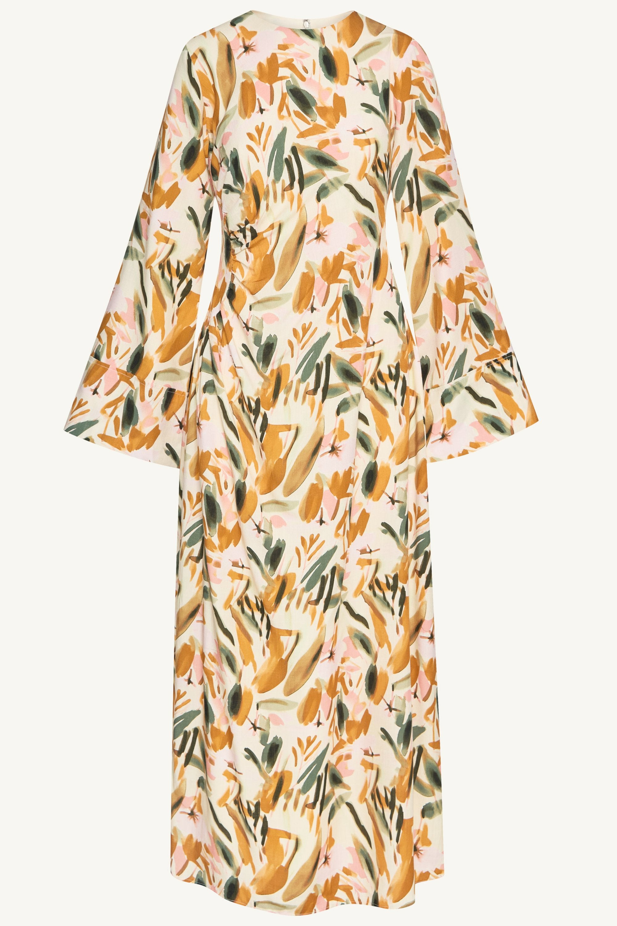 Cotton Linen Asymmetric Maxi Dress - Sunset Watercolor Dresses Veiled