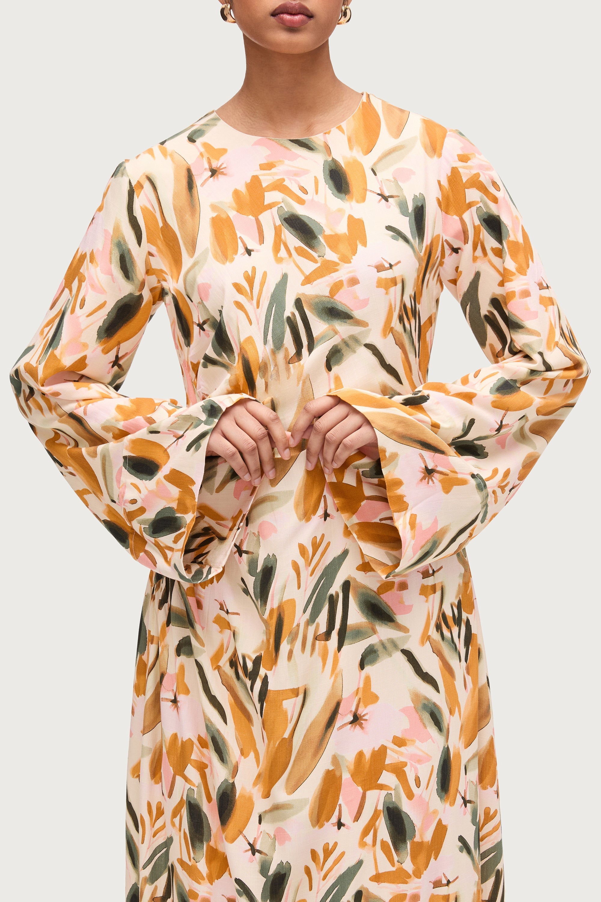 Cotton Linen Asymmetric Maxi Dress - Sunset Watercolor Dresses Veiled