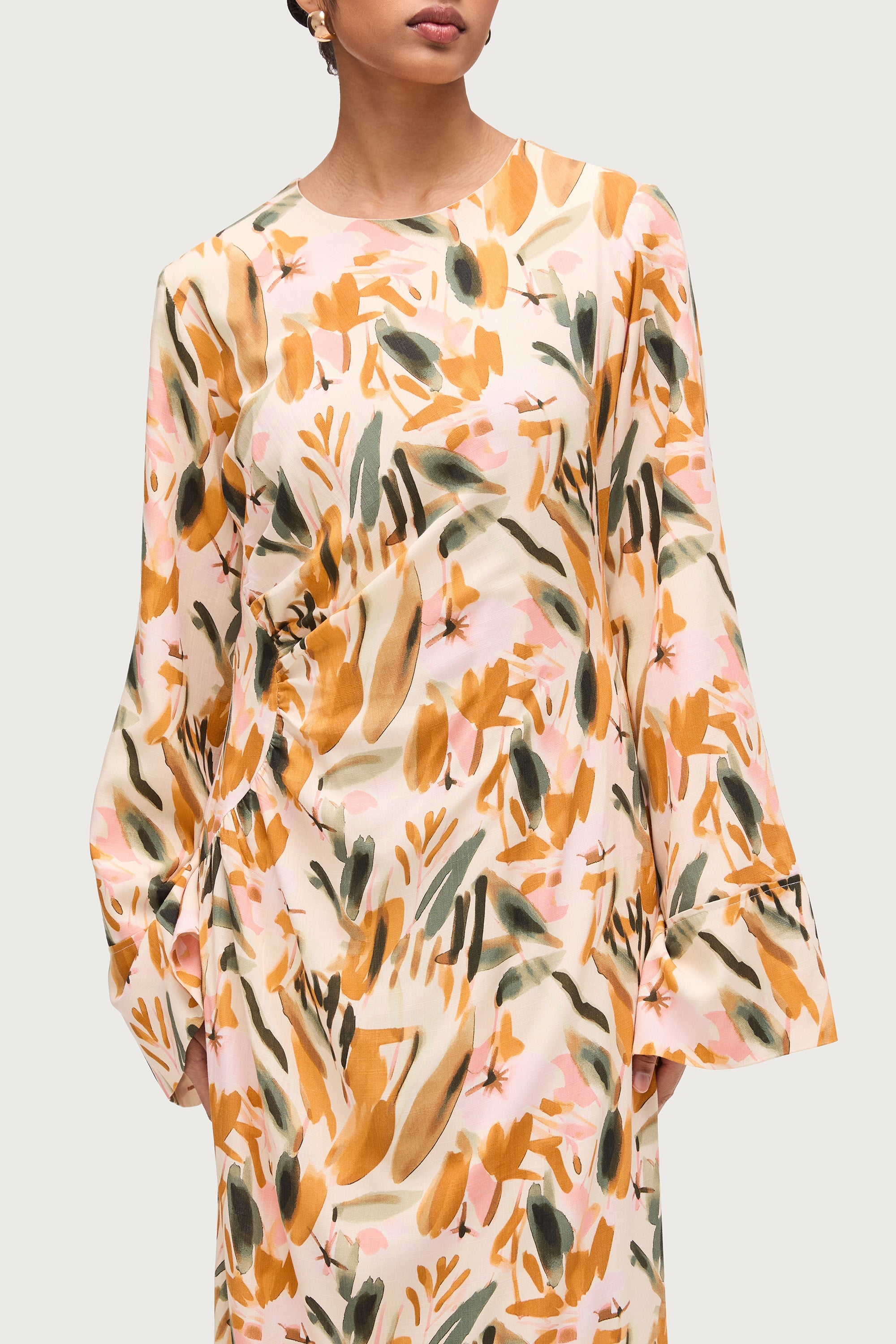 Cotton Linen Asymmetric Maxi Dress - Sunset Watercolor Dresses Veiled