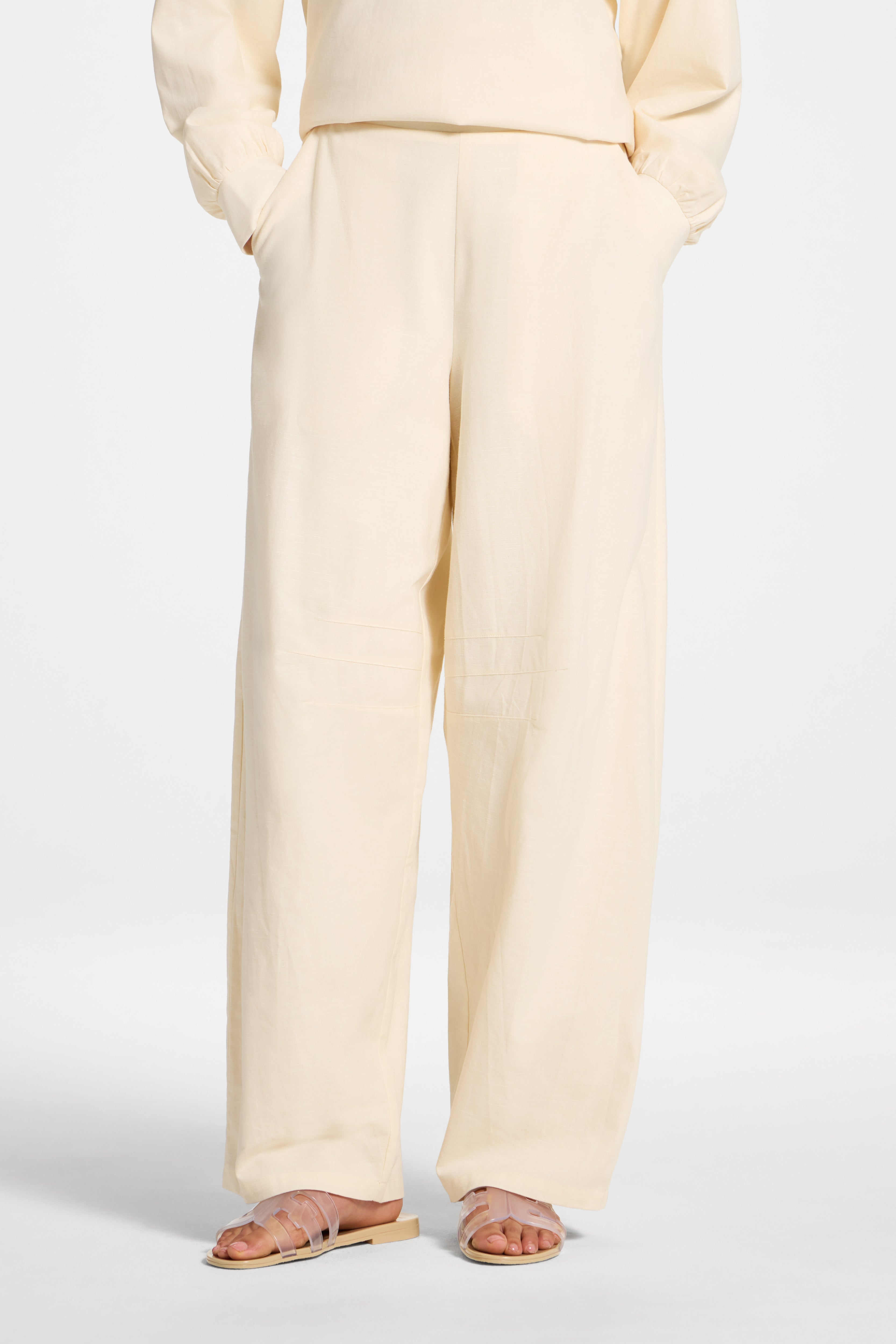 Cotton Linen Barrel Pants - Off White Abayas Veiled