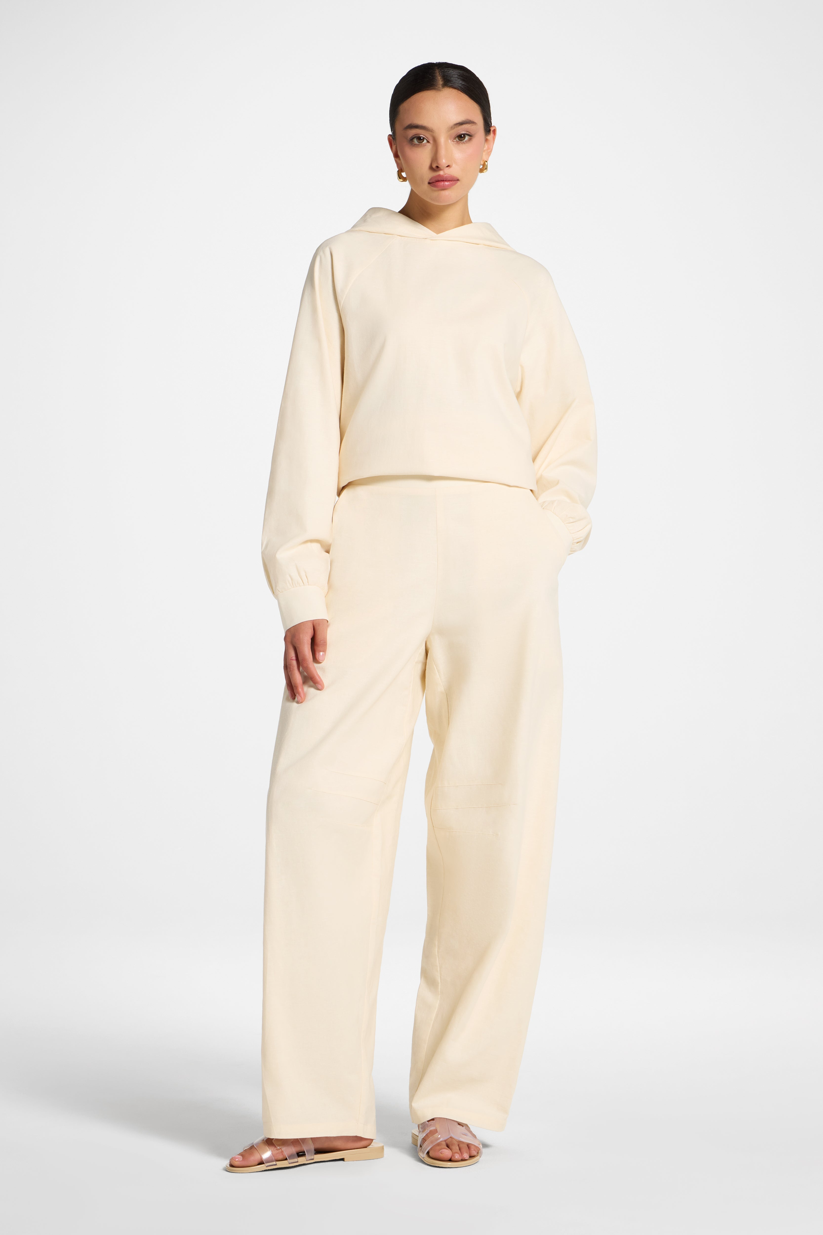 Cotton Linen Barrel Pants - Off White Abayas Veiled