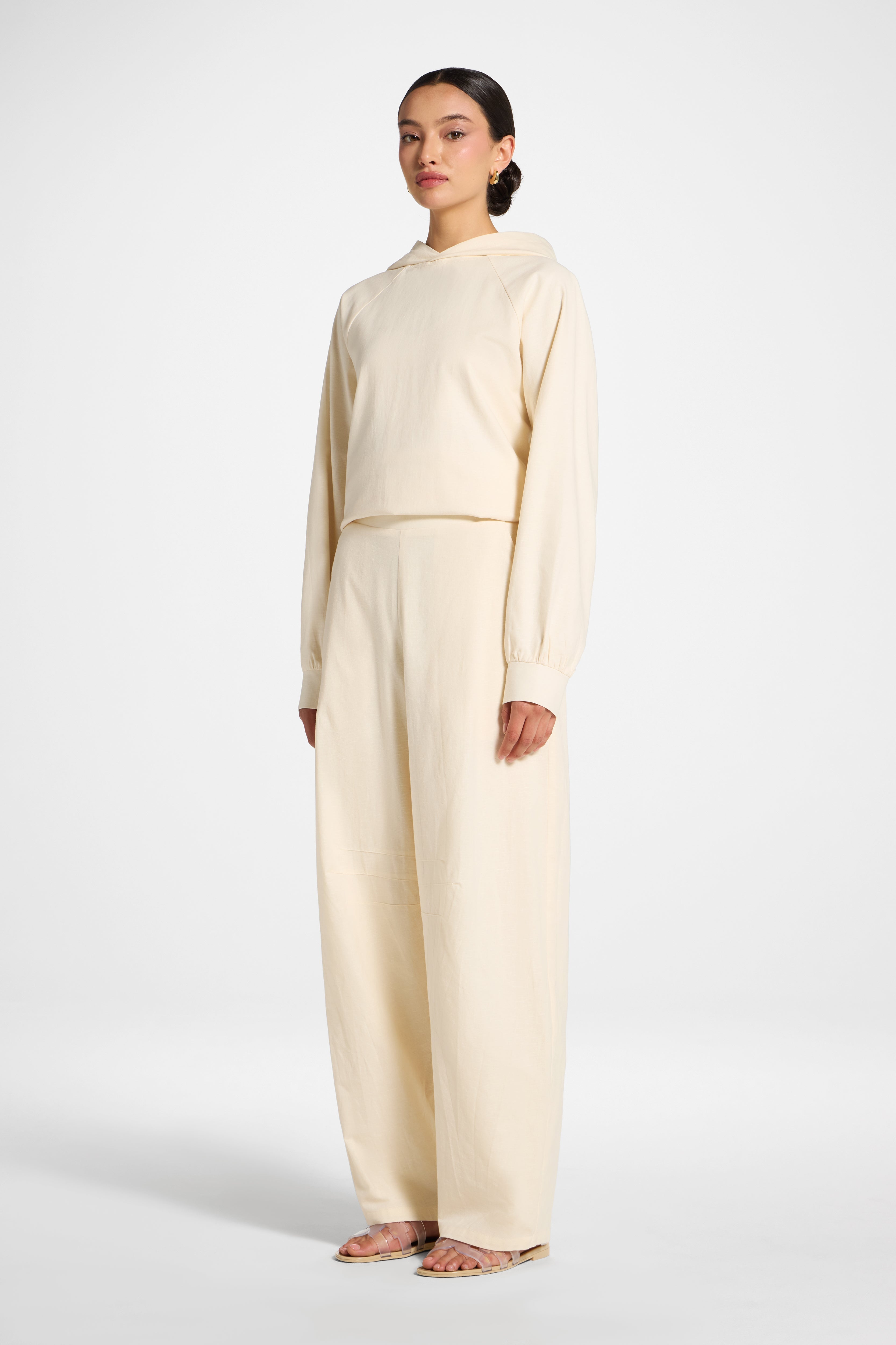 Cotton Linen Barrel Pants - Off White Abayas Veiled