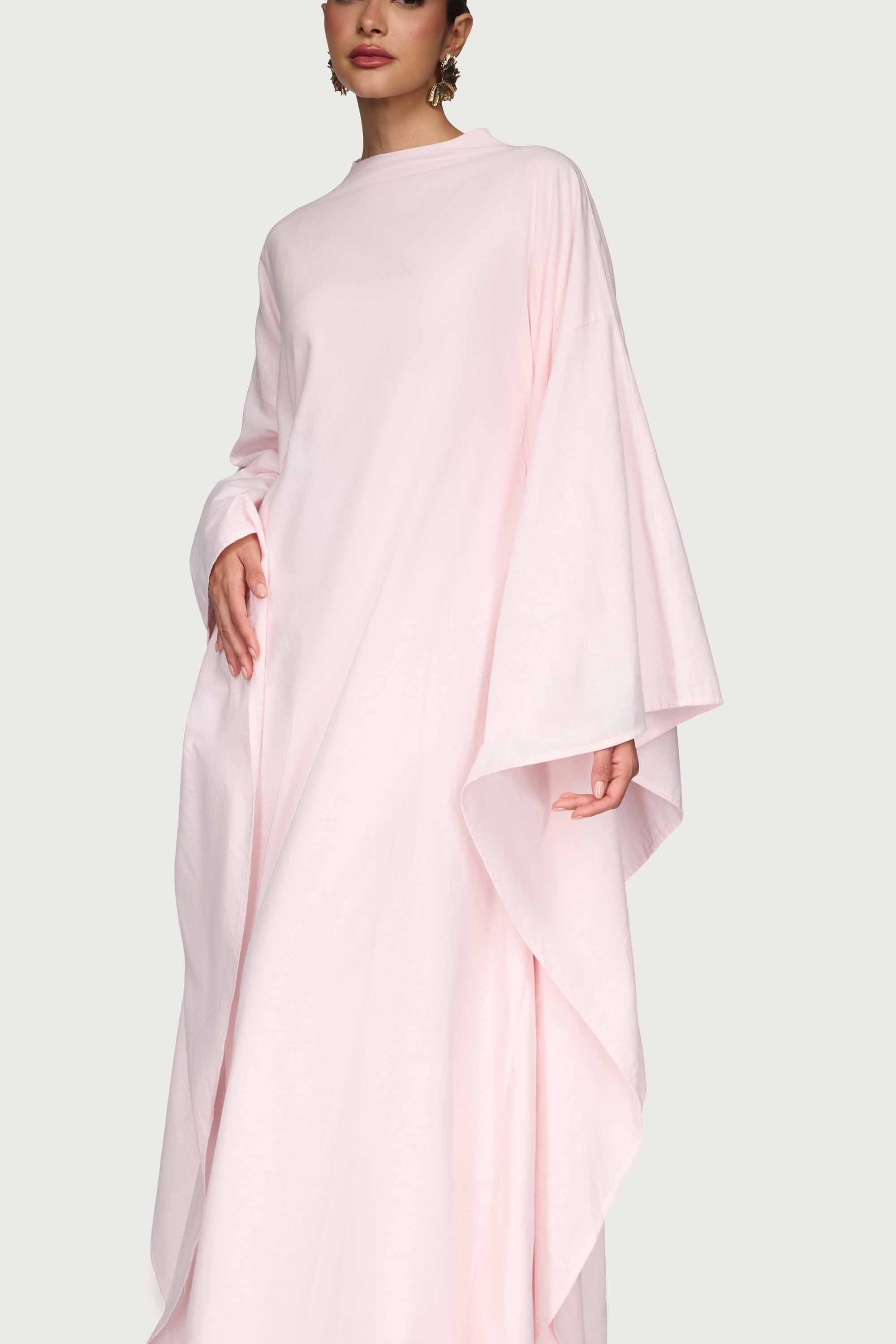 Cotton Linen Butterfly Inner Tie Abaya Dress - Hint of Pink Abayas Veiled