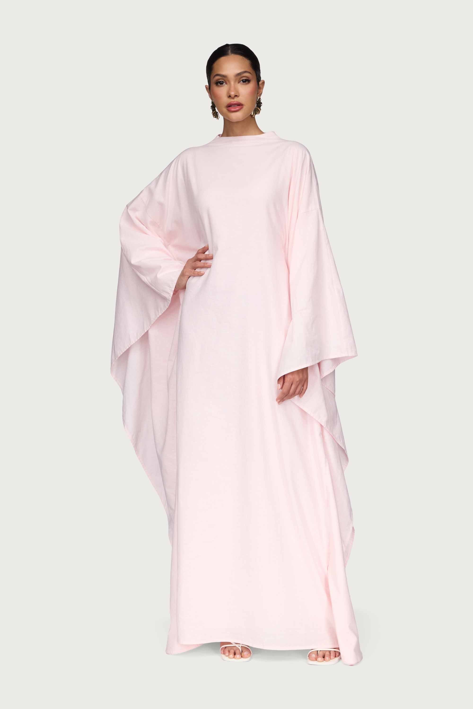 Cotton Linen Butterfly Inner Tie Abaya Dress - Hint of Pink Abayas Veiled
