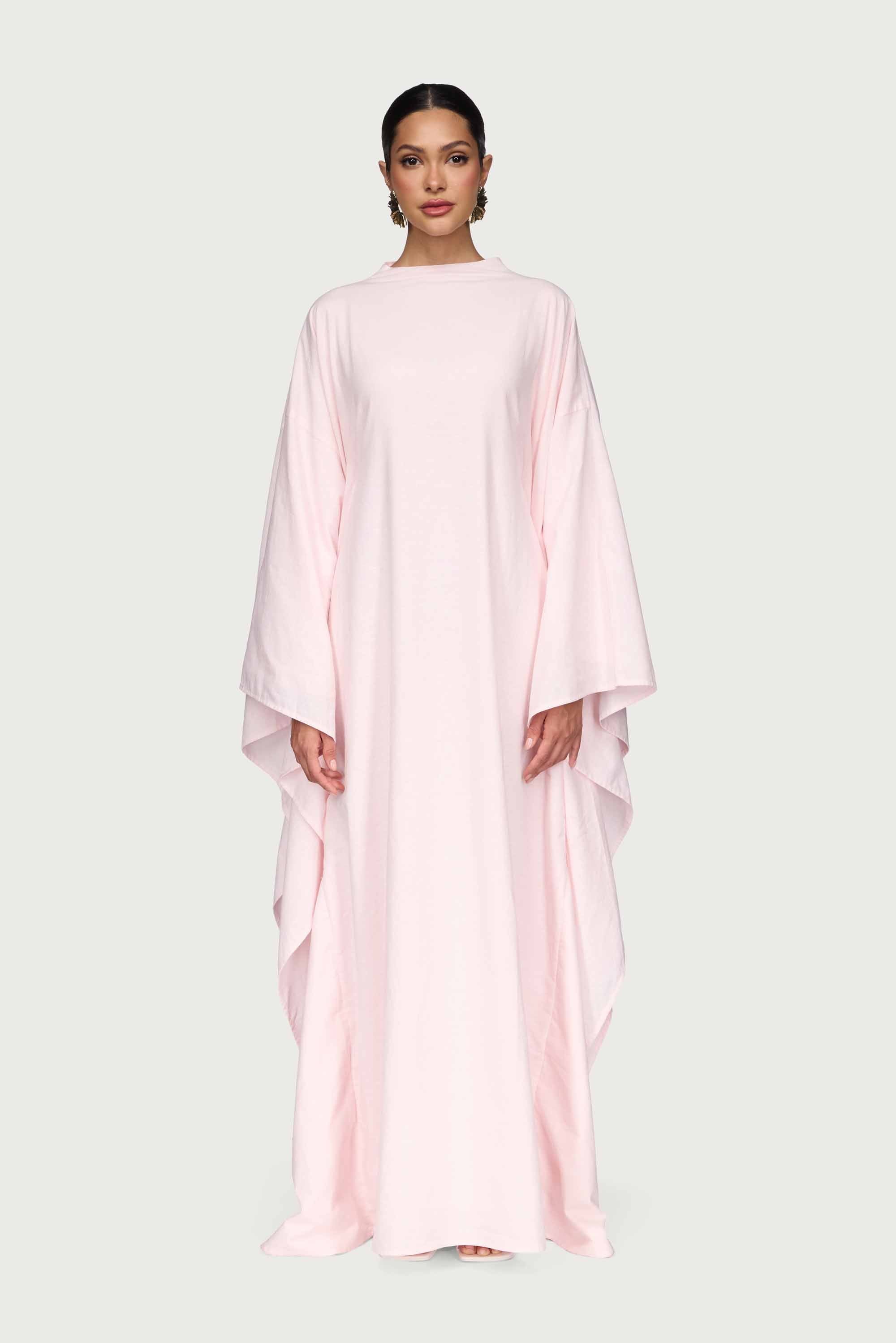 Cotton Linen Butterfly Inner Tie Abaya Dress - Hint of Pink Abayas Veiled