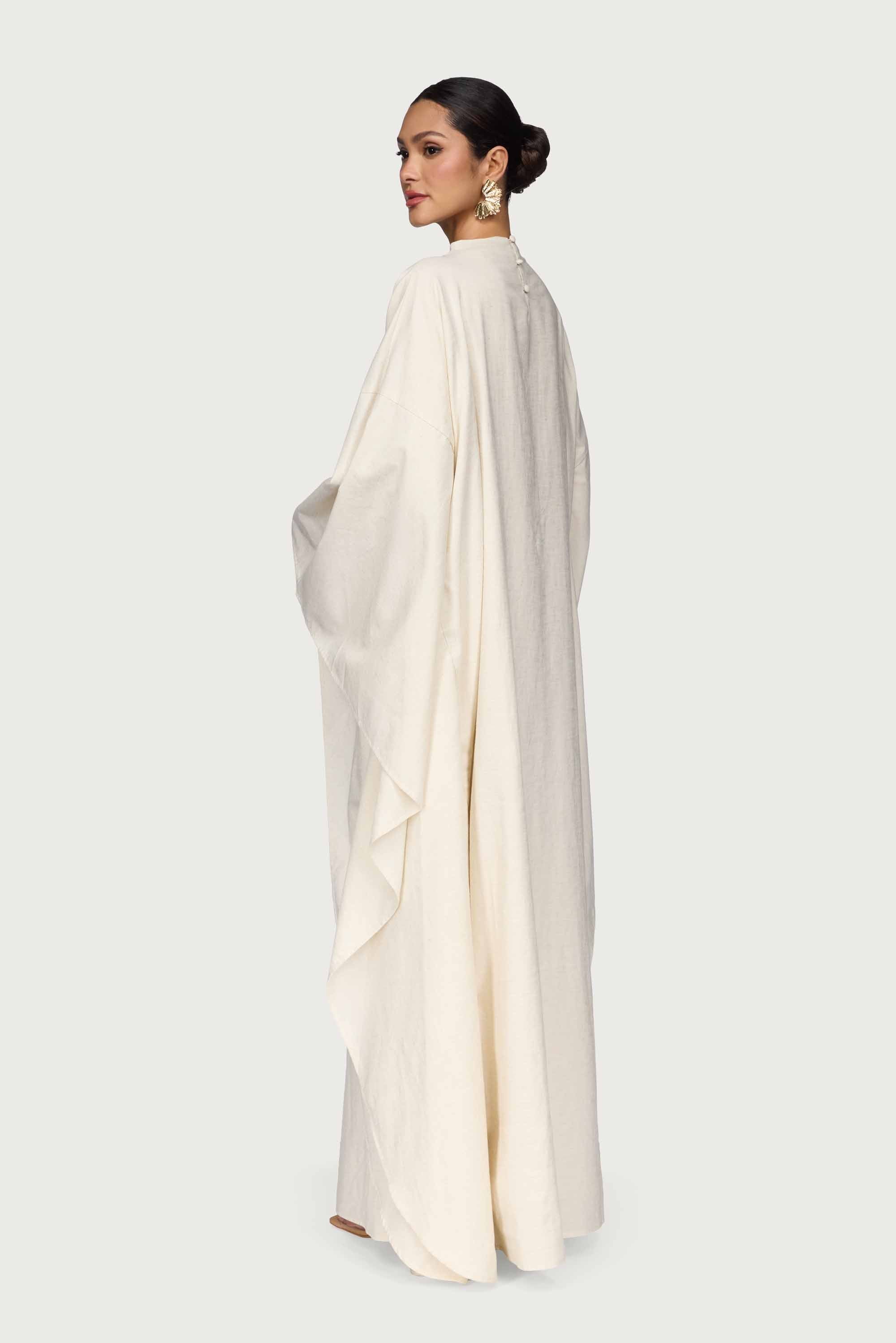 Cotton Linen Butterfly Inner Tie Abaya Dress - Oatmeal Abayas Veiled