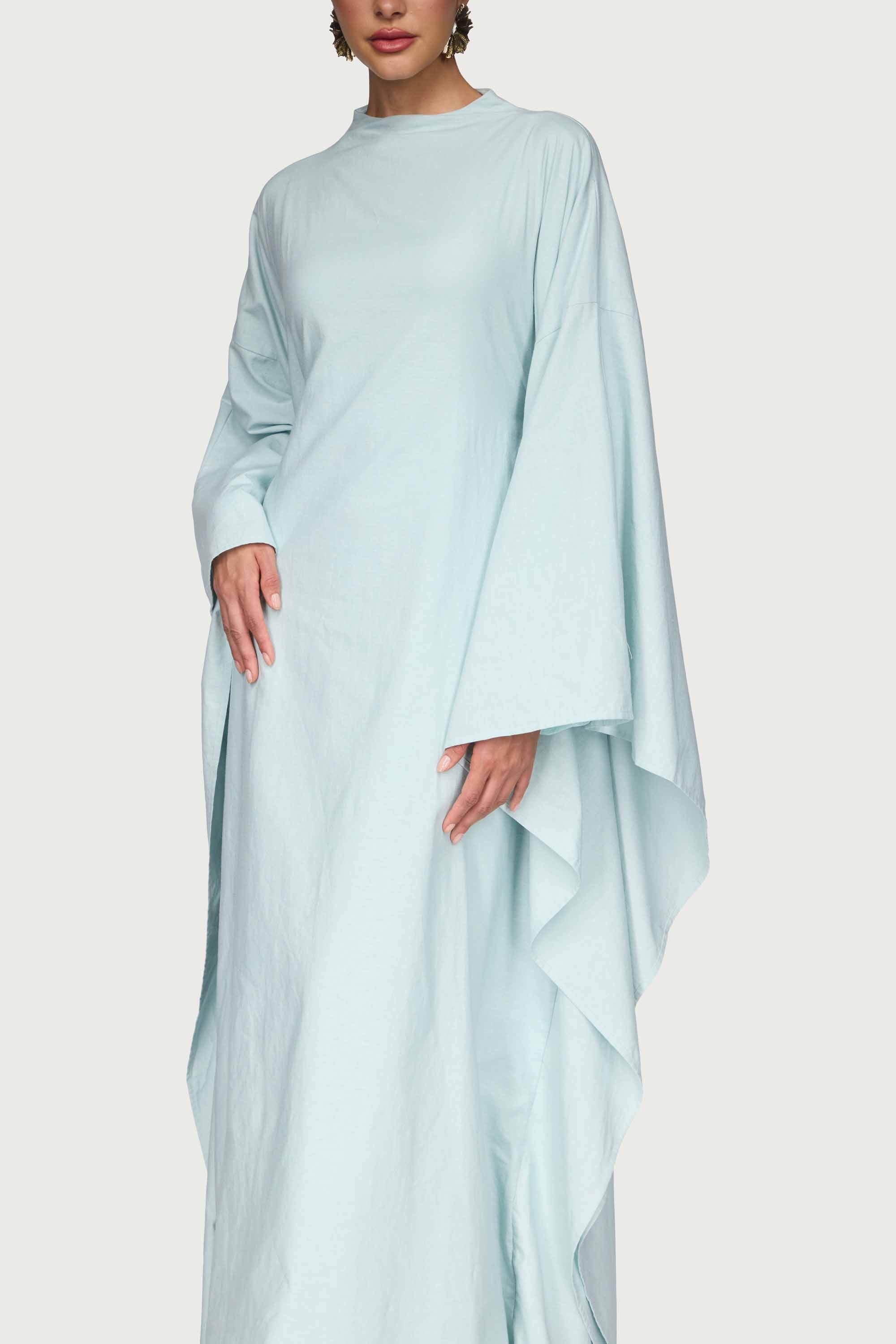 Cotton Linen Butterfly Inner Tie Abaya Dress - Seafoam Abayas Veiled