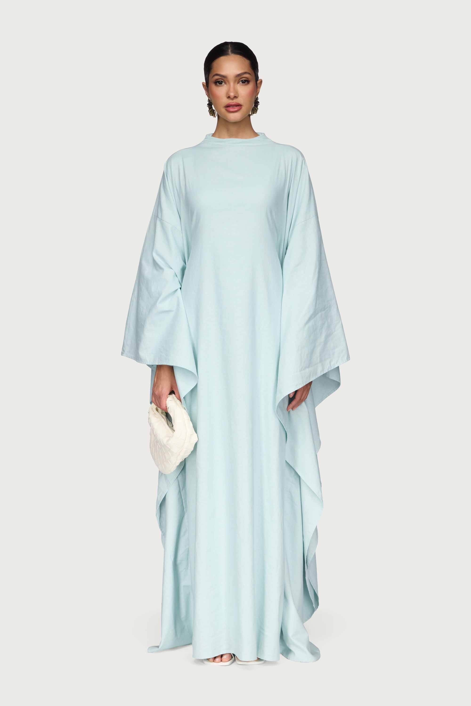 Cotton Linen Butterfly Inner Tie Abaya Dress - Seafoam Abayas Veiled