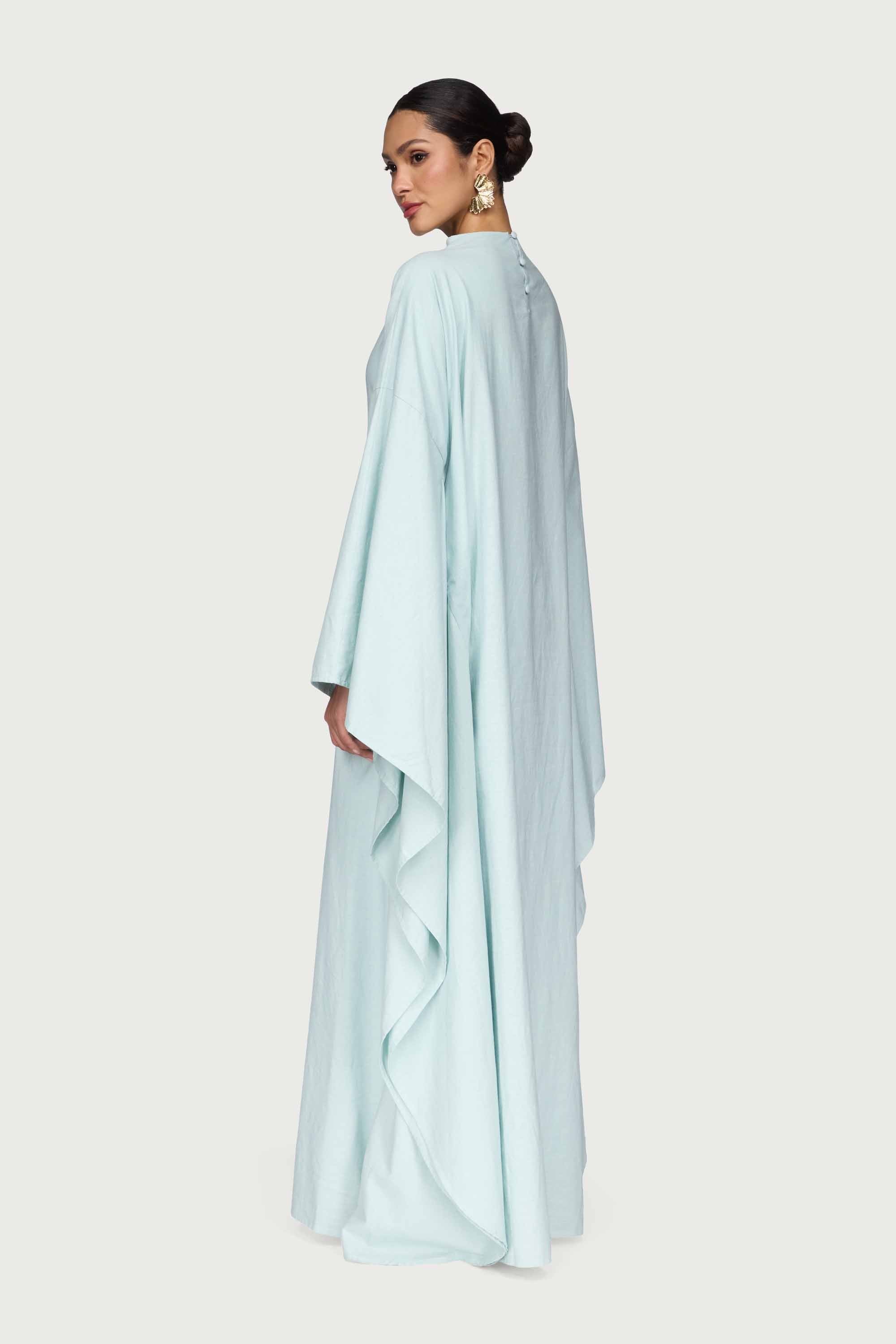 Cotton Linen Butterfly Inner Tie Abaya Dress - Seafoam Abayas Veiled