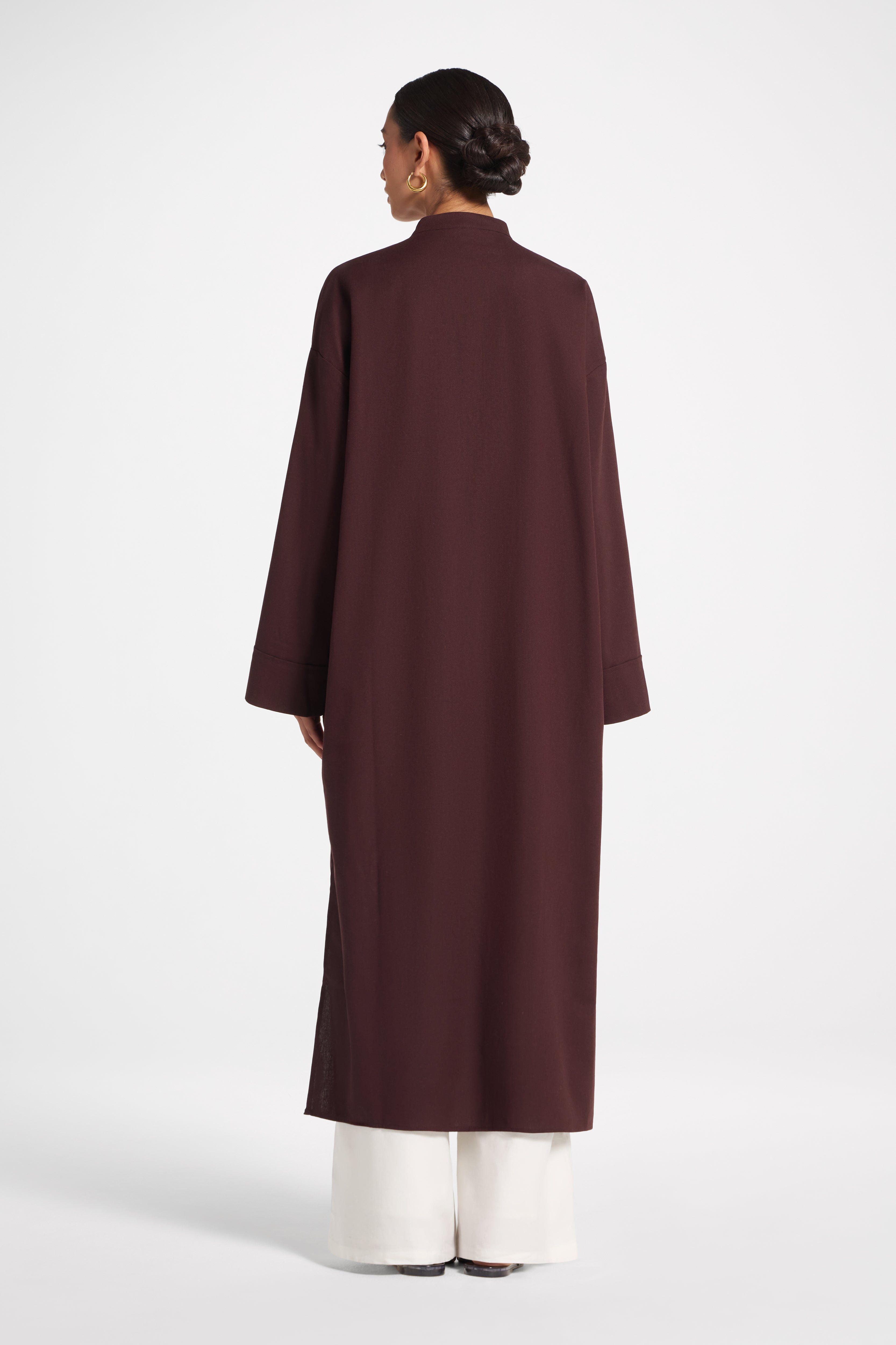 Cotton Linen Button-Up Cardigan Top - Espresso Top Veiled