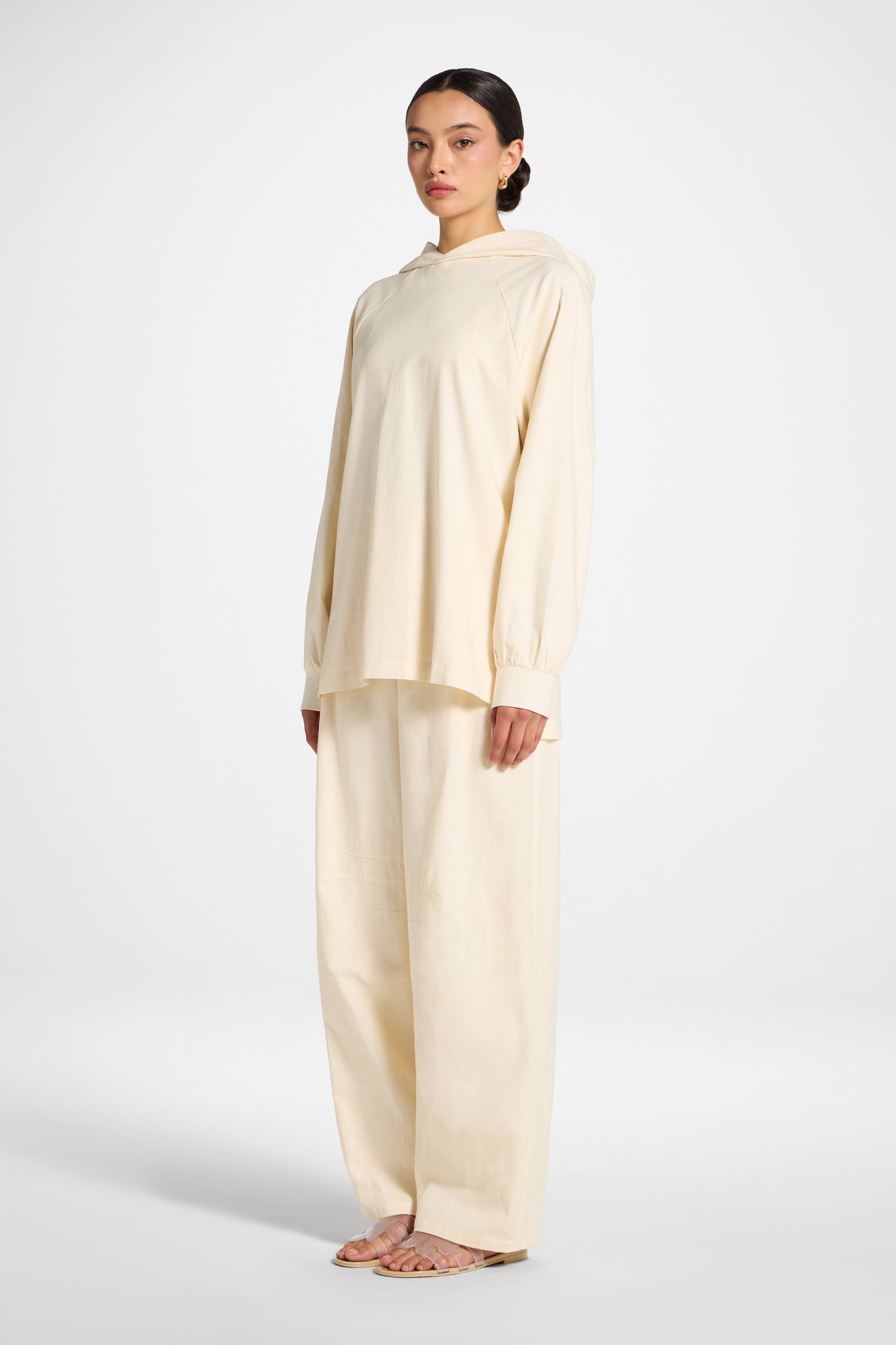 Cotton Linen Hoodie - Off White Abayas Veiled