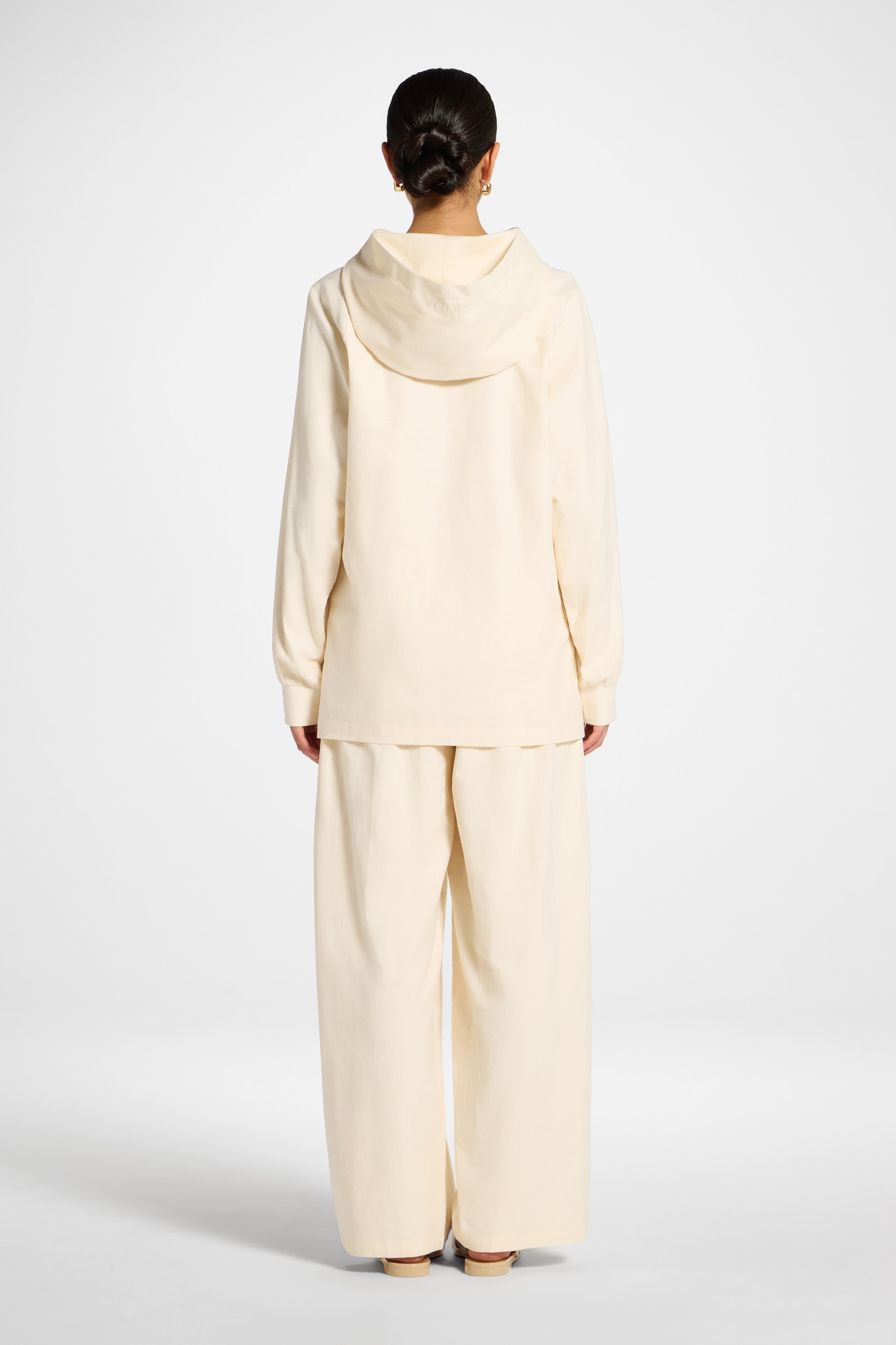 Cotton Linen Hoodie - Off White Abayas Veiled